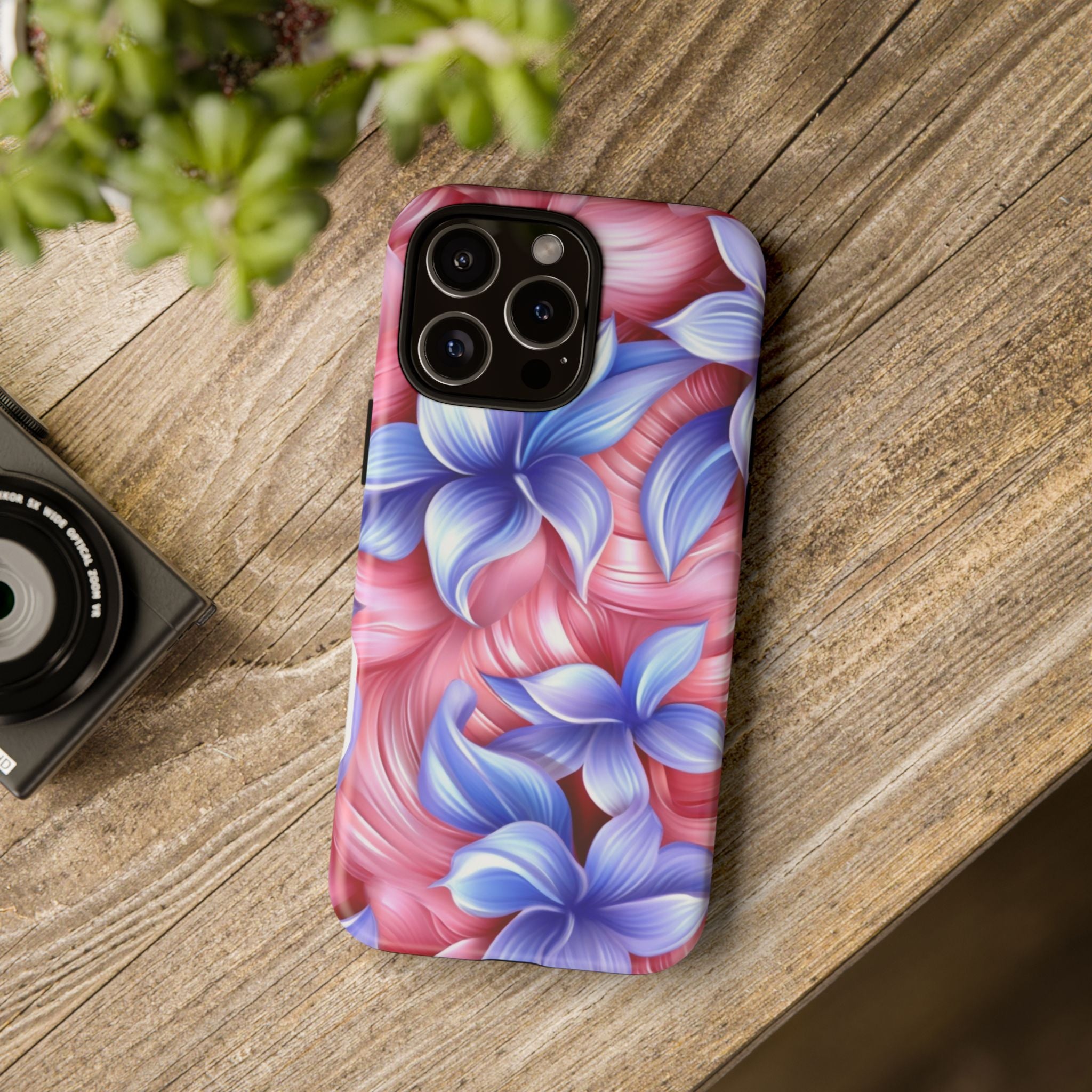 Dreamy Pink & Blue Floral iPhone Case - Hexagon Stone