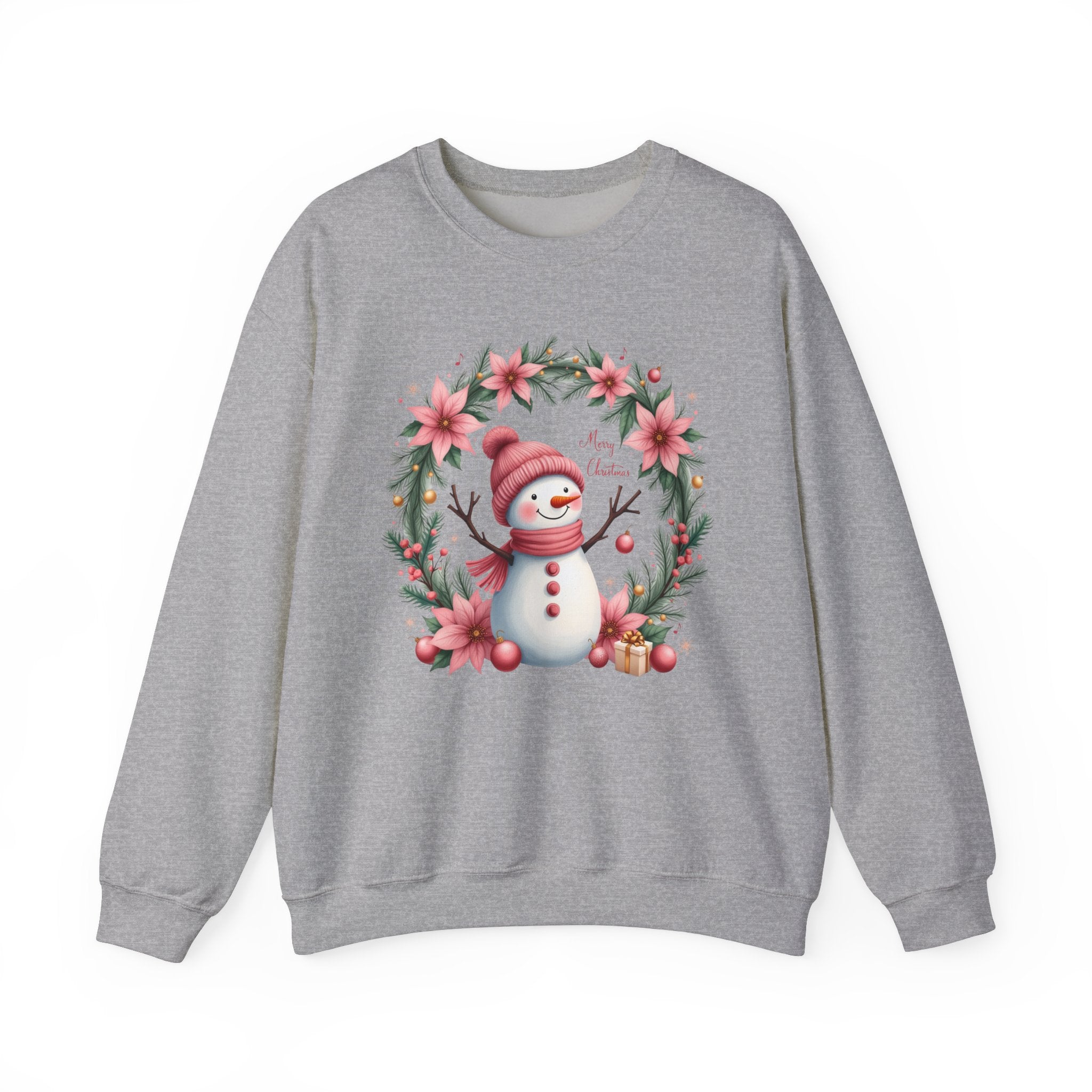 Pink Snowman Christmas Wreath Sweatshirt