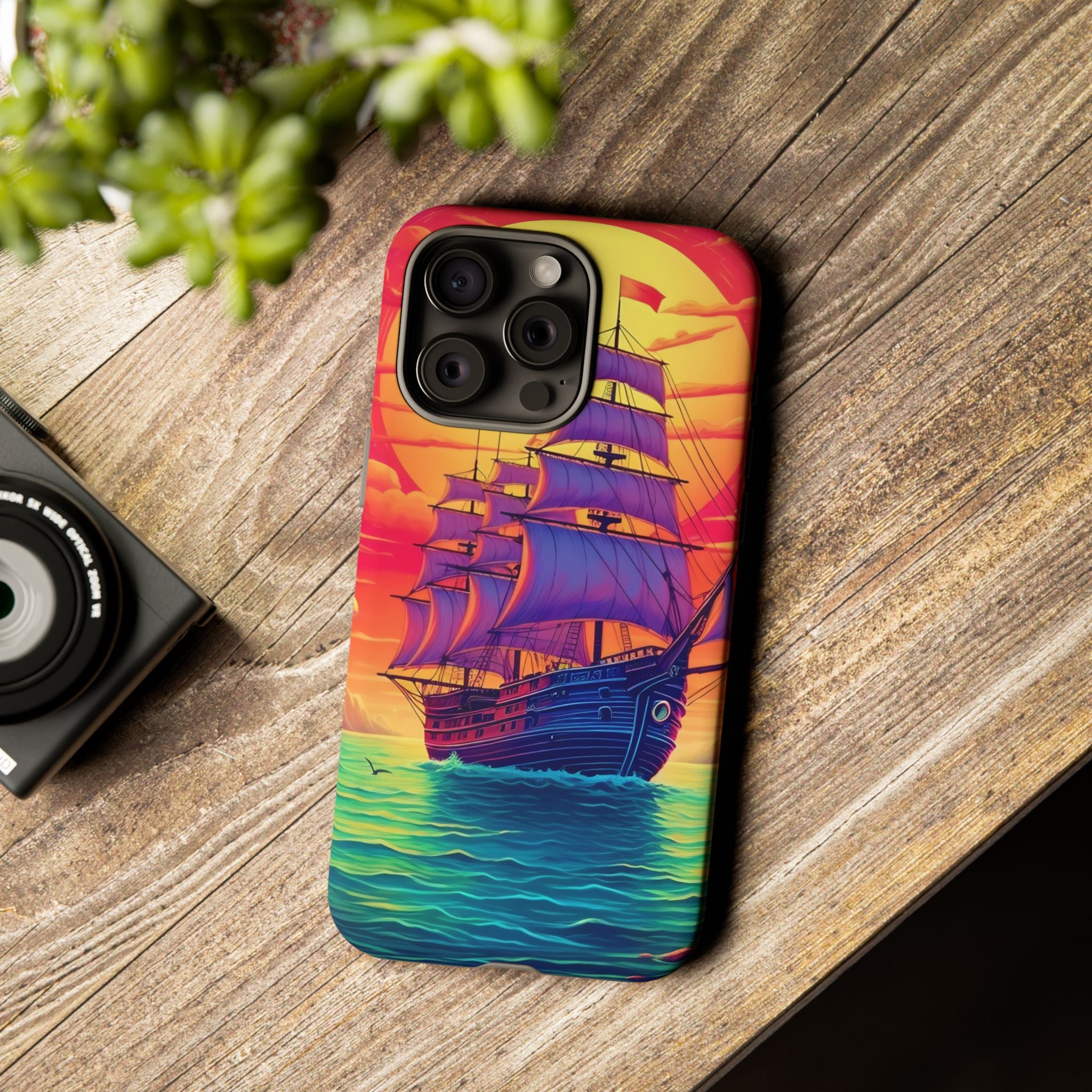 Sunset Galleon Hexagon Stone iPhone Case