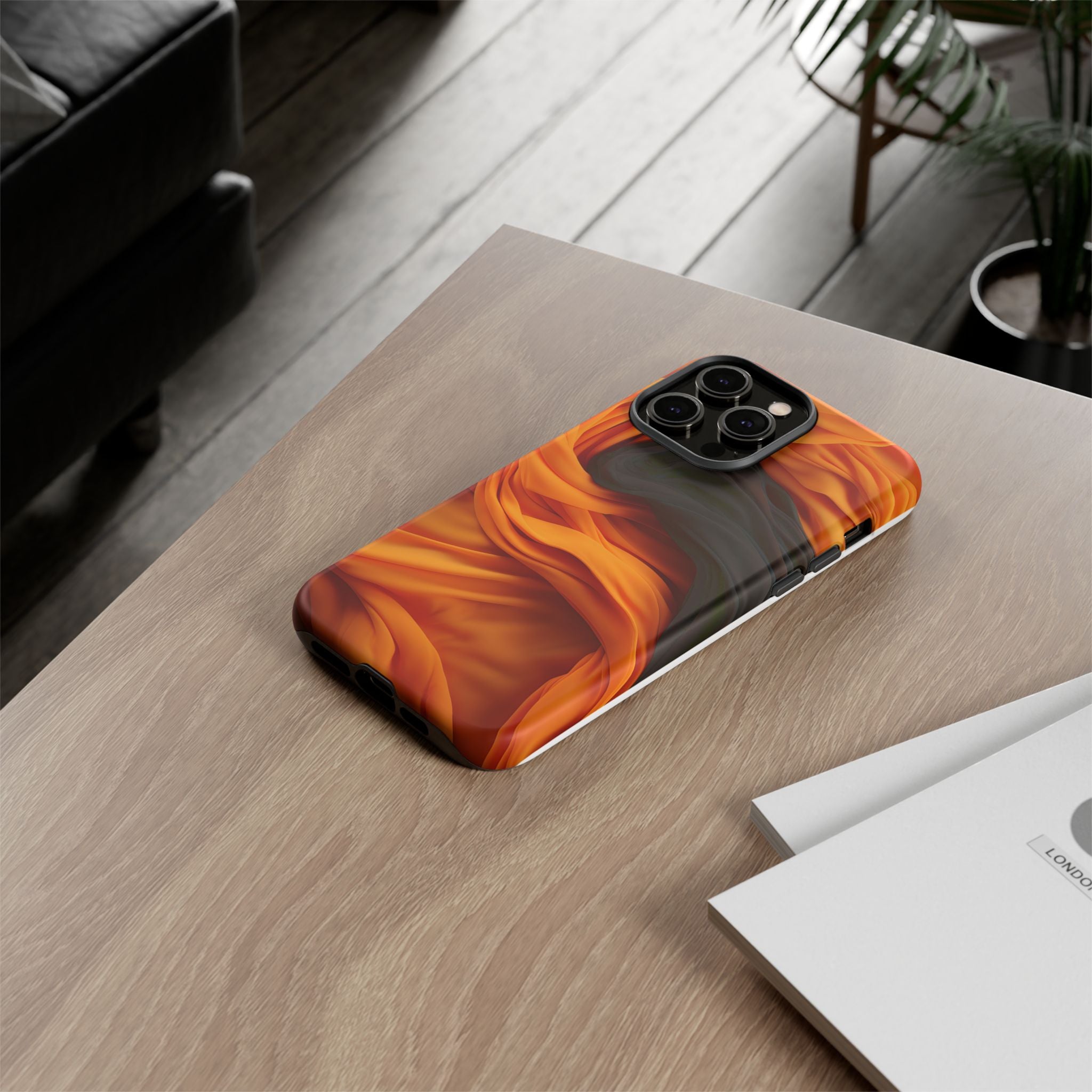 Abstract Orange & Gray Hexagon Stone iPhone Case