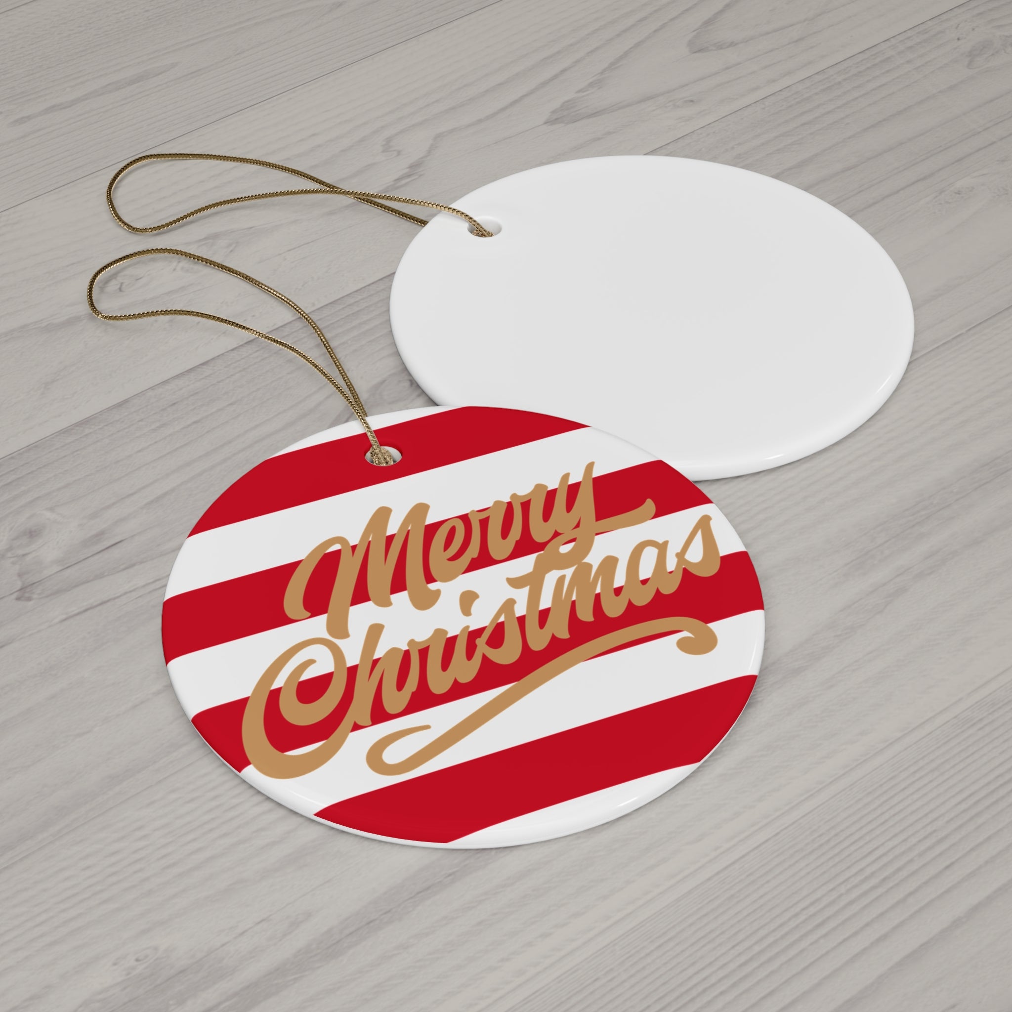 Merry Christmas Striped Circle Ornament