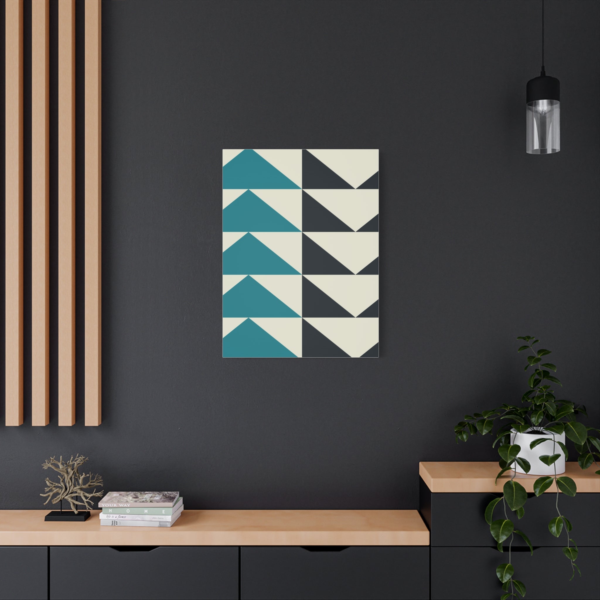 Geometric Triangle Canvas Art - Teal & Black