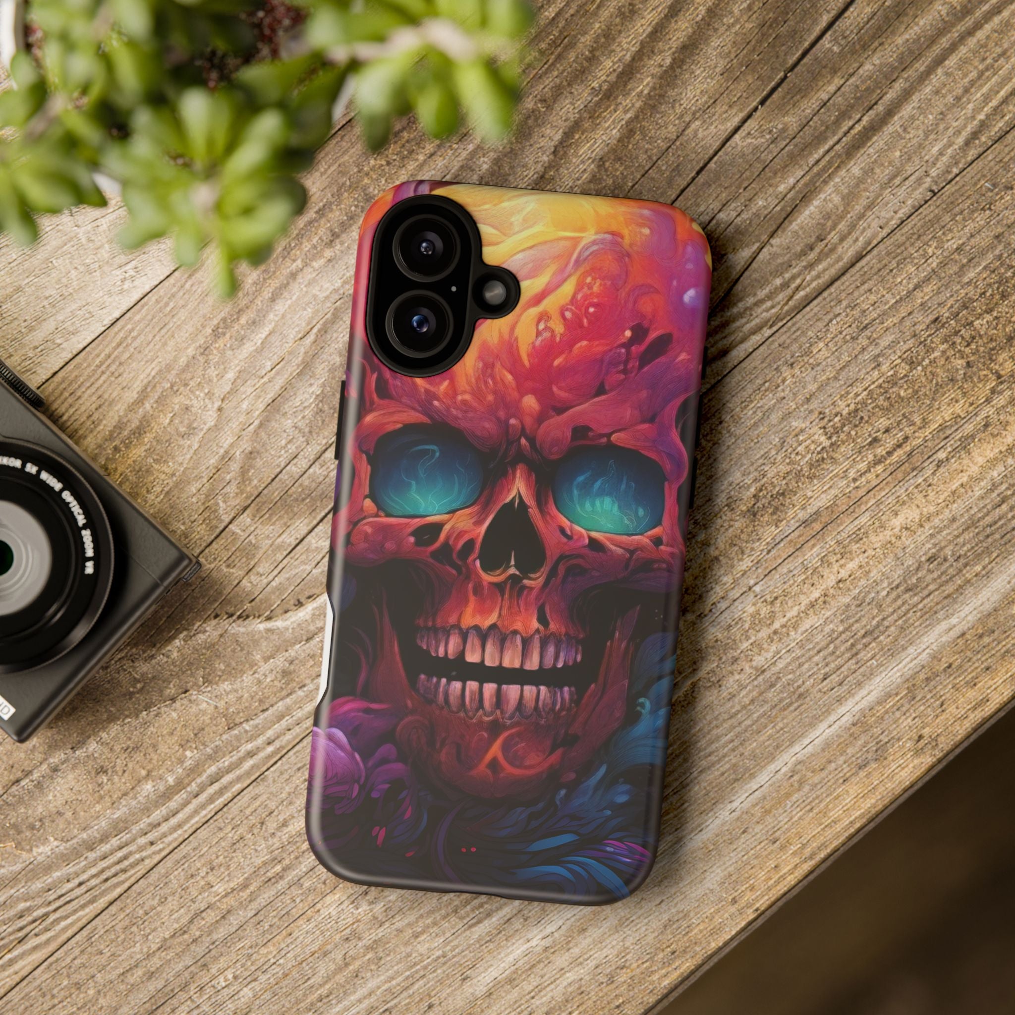 Fiery Skull Hexagon iPhone Case - Rugged Texture