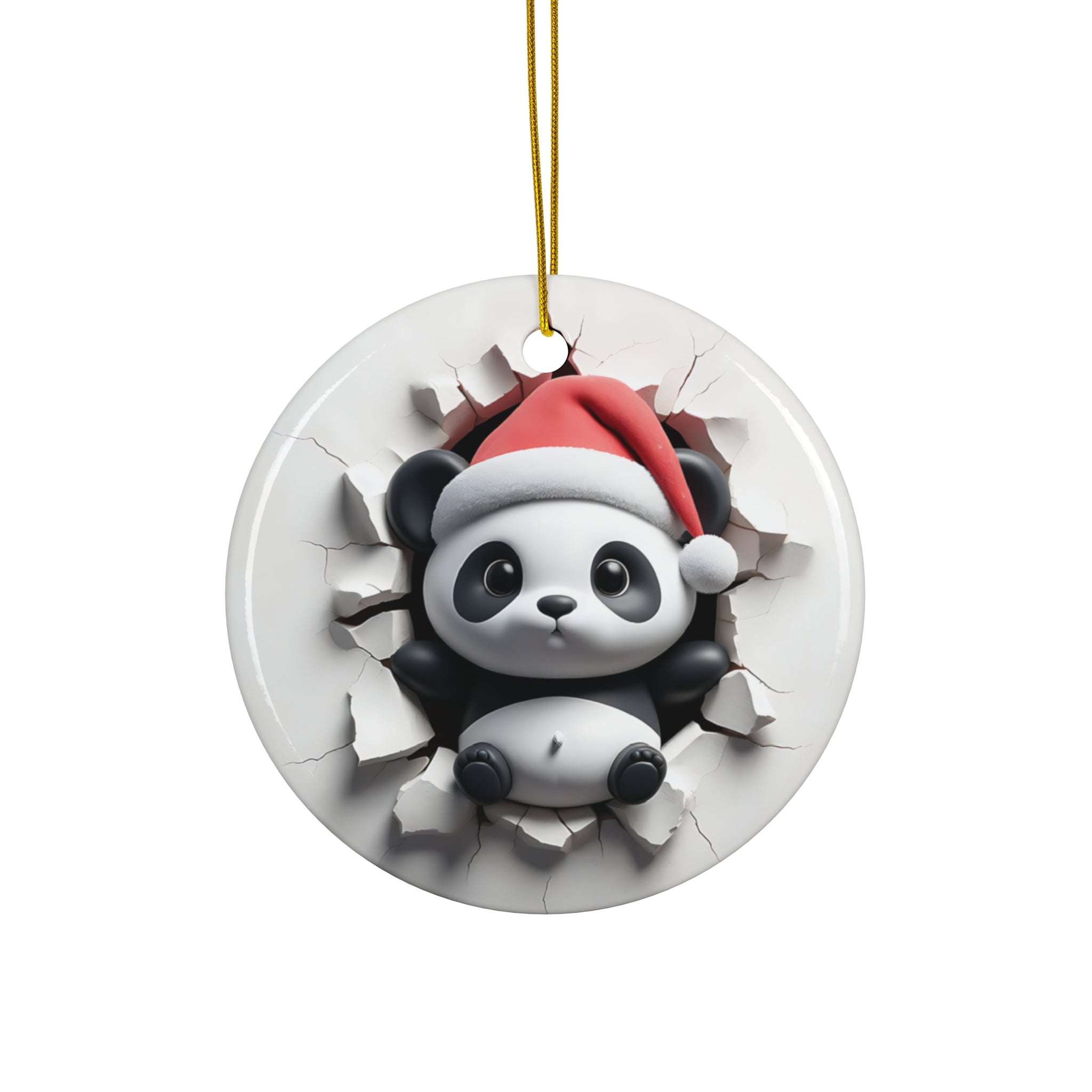 Santa Panda Pop-Out Ceramic Ornament