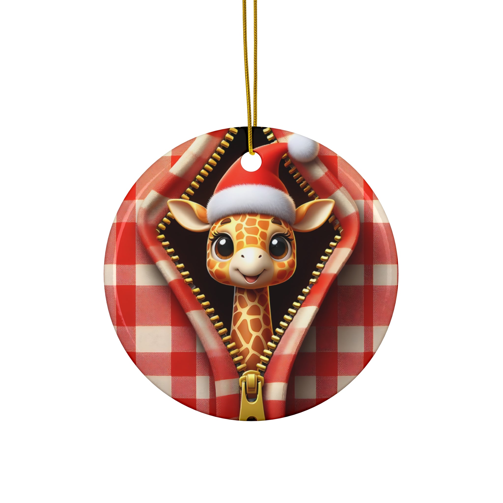 Santa Giraffe Peek-a-Boo Ornament