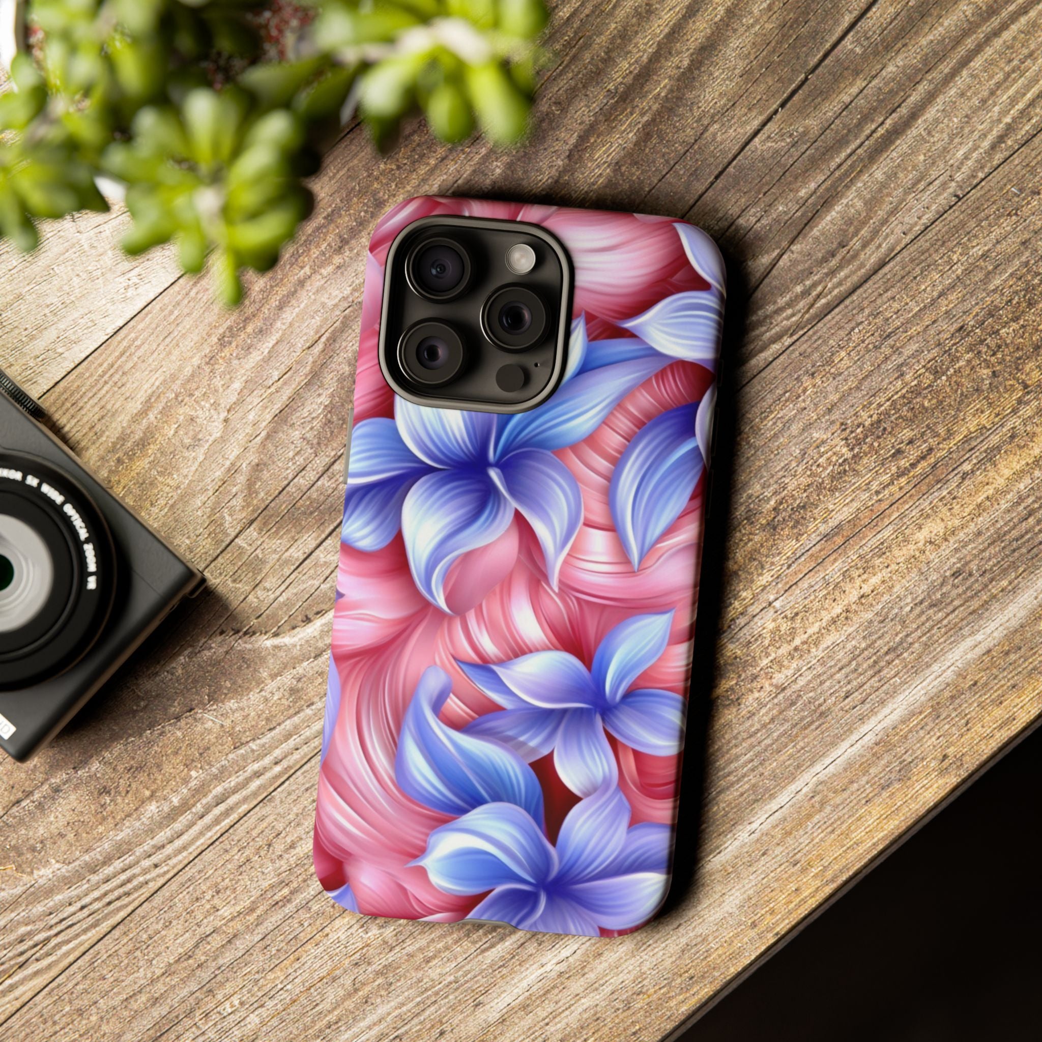 Dreamy Pink & Blue Floral iPhone Case - Hexagon Stone