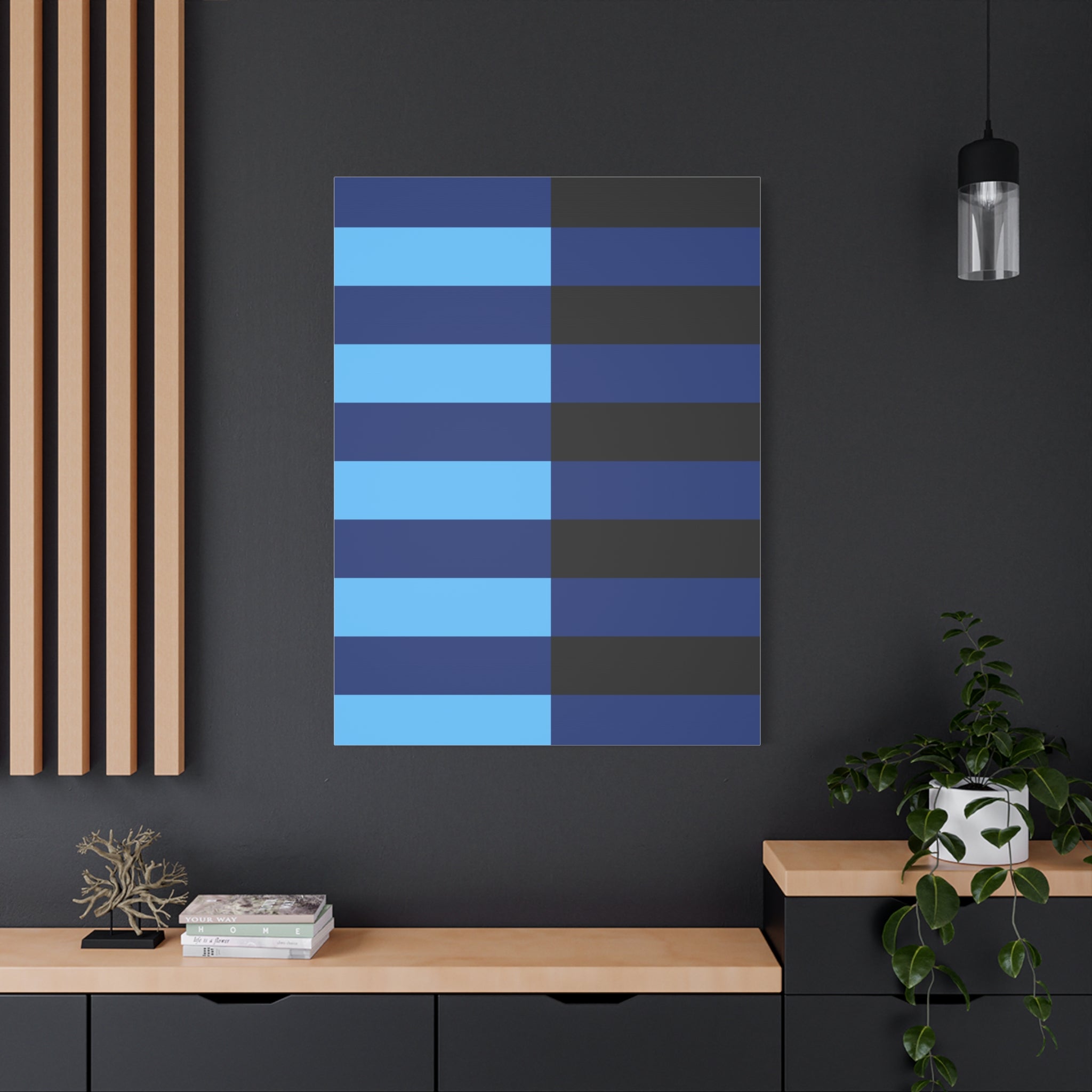 Abstract Blue & Grey Stripe Canvas Art