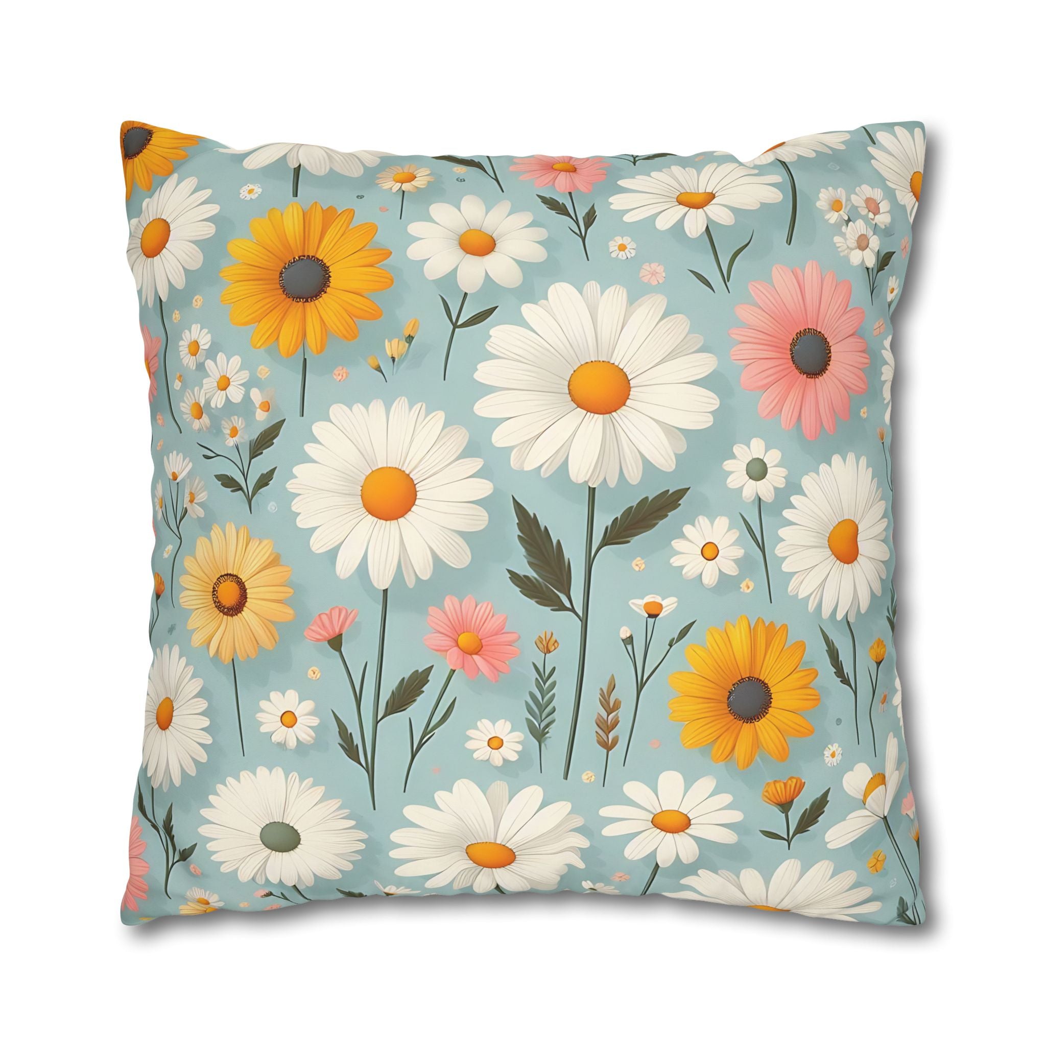 Floral Daisy Pillowcase - Blue & White