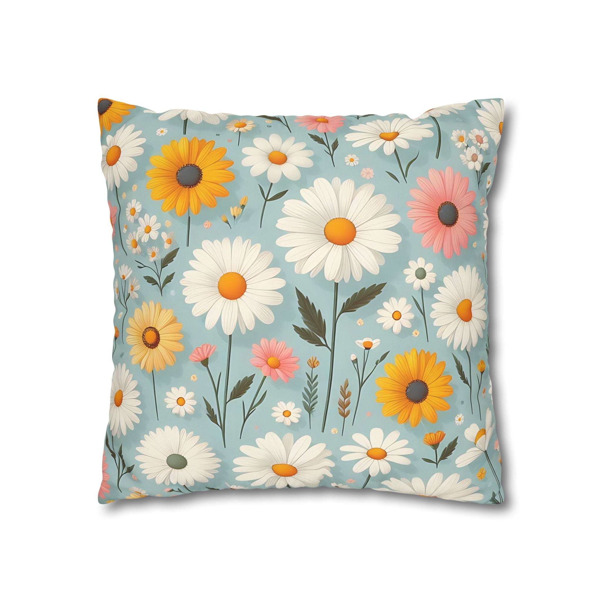 Floral Daisy Pillowcase - Blue & White