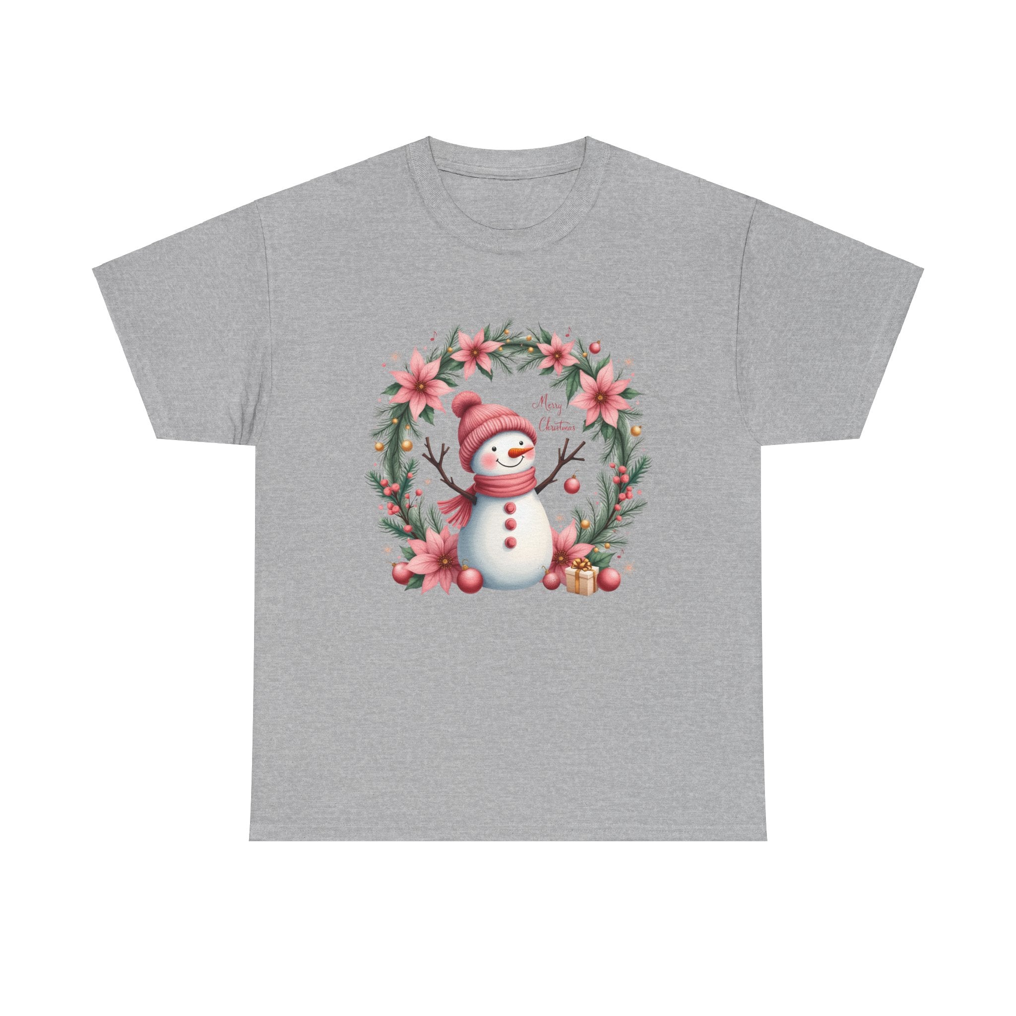 Pink Snowman Christmas Wreath T-Shirt