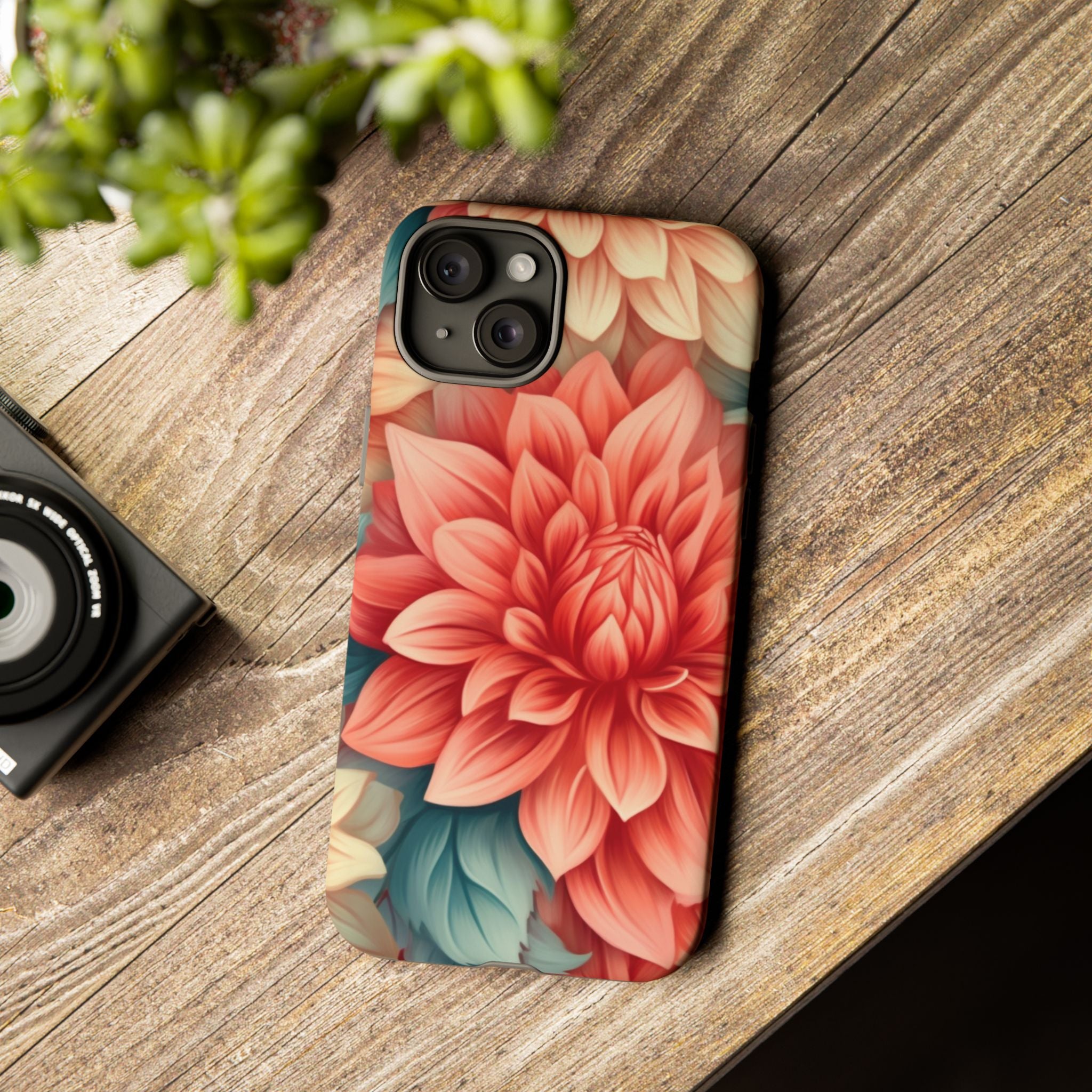 Coral Dahlia Hexagon iPhone Case - Rugged Texture