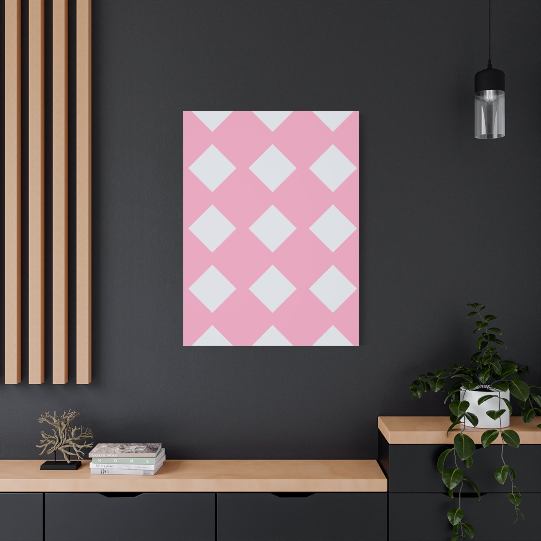 Pink & Grey Diamond Canvas Art Print