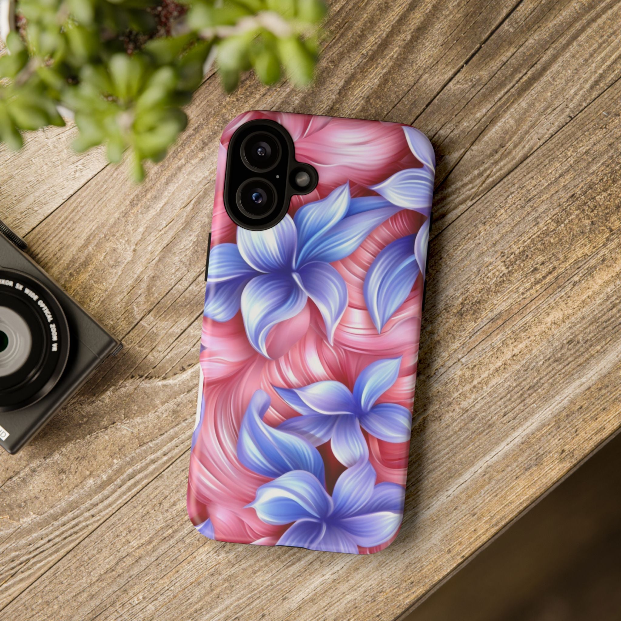 Dreamy Pink & Blue Floral iPhone Case - Hexagon Stone