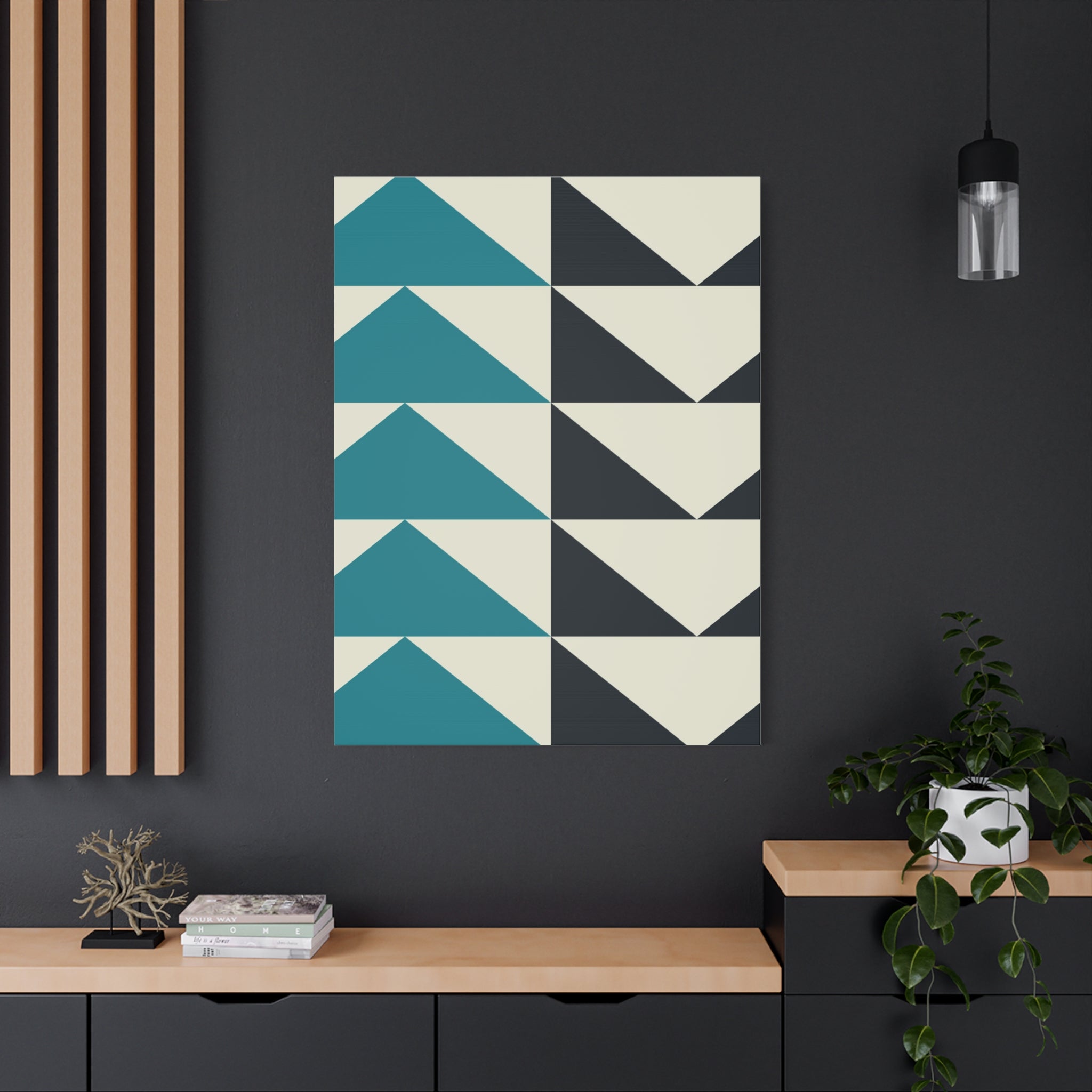 Geometric Triangle Canvas Art - Teal & Black