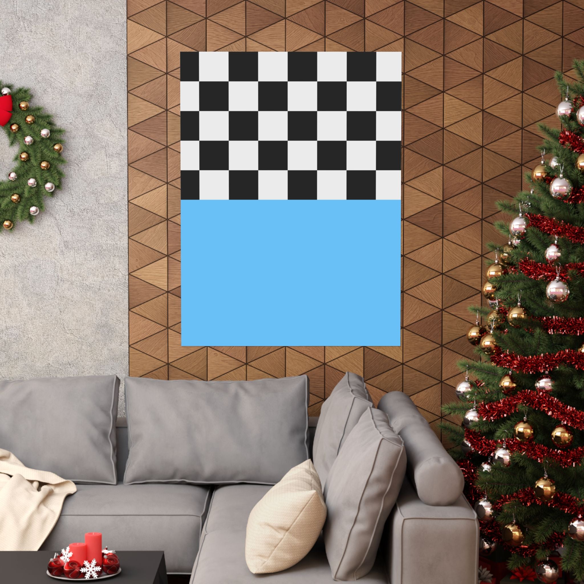 Checkered & Blue Modern Geometric Poster