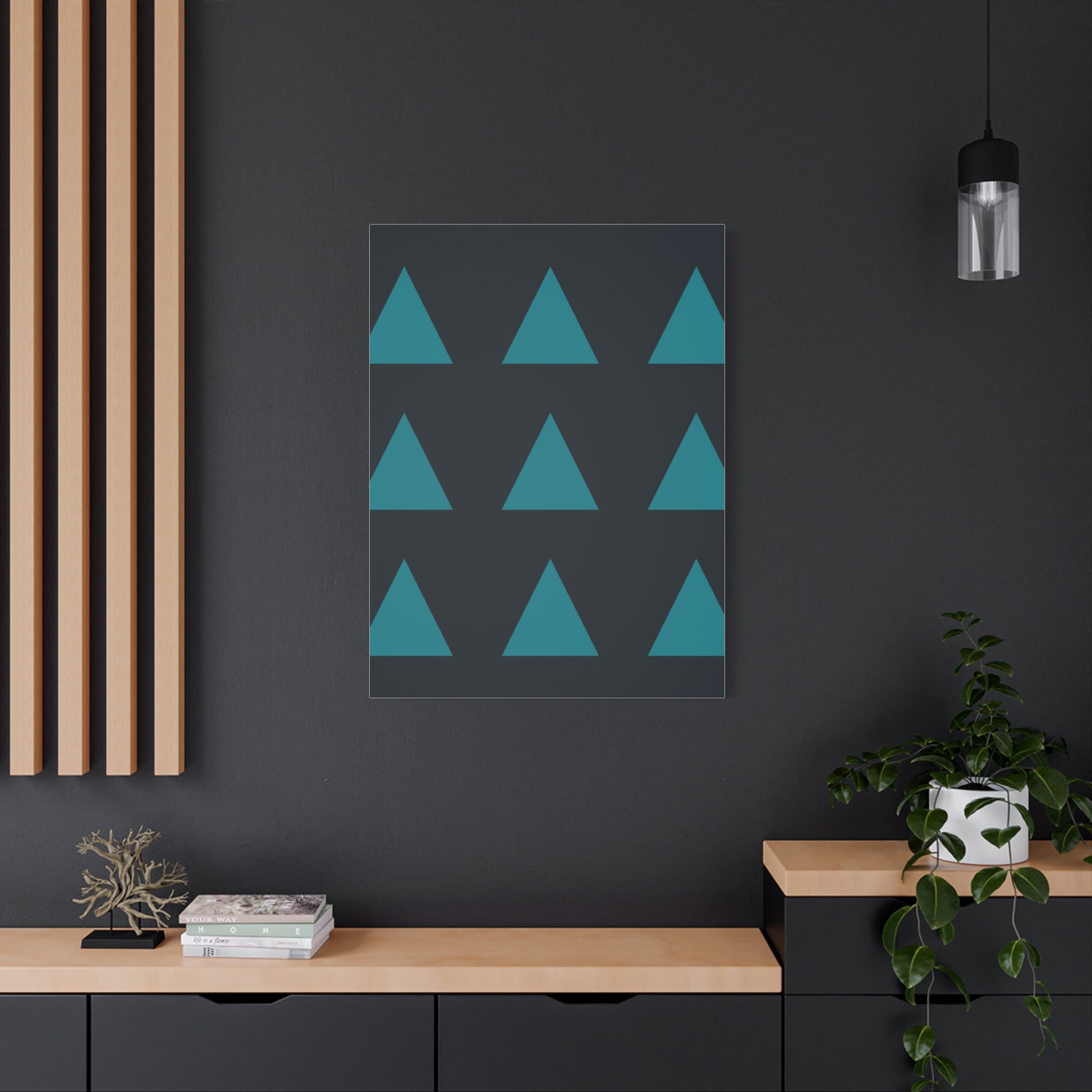 Teal Geometric Triangle Canvas Art