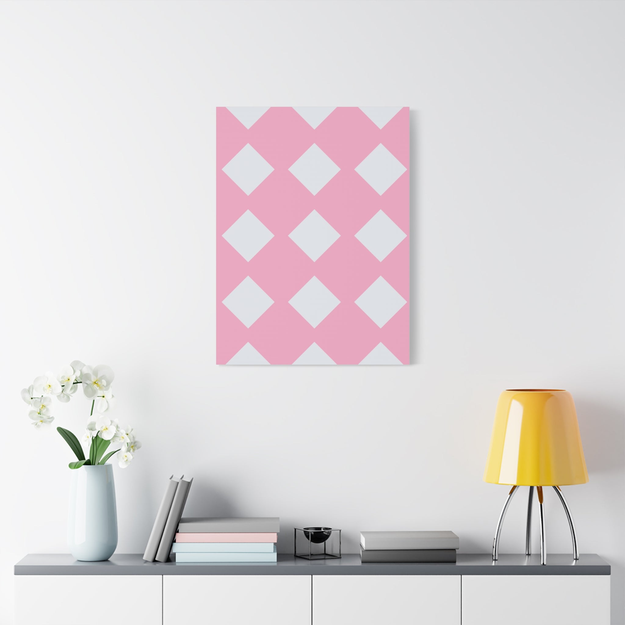 Pink & Grey Diamond Canvas Art Print