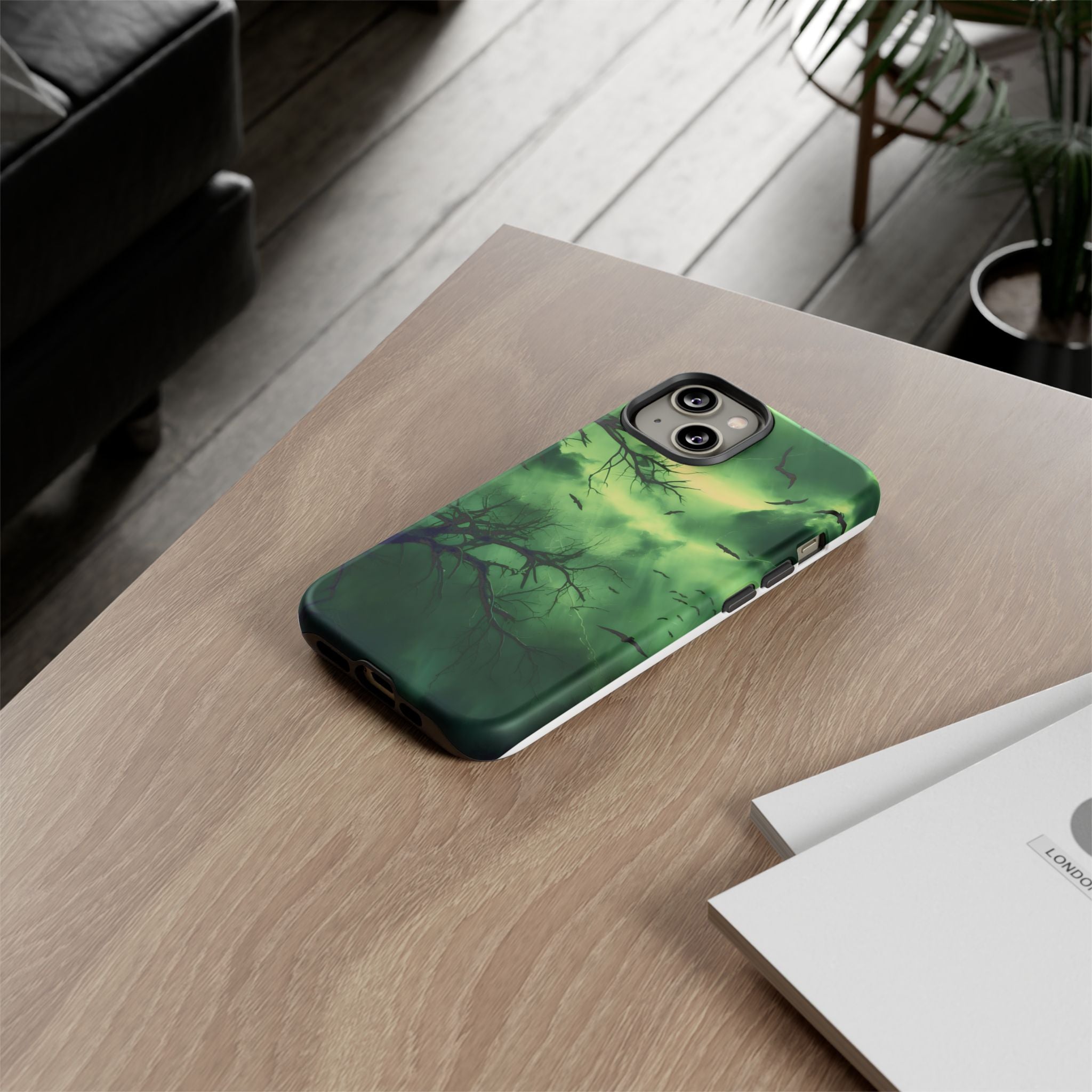 Gothic Green Forest iPhone Case - Hexagon Stone