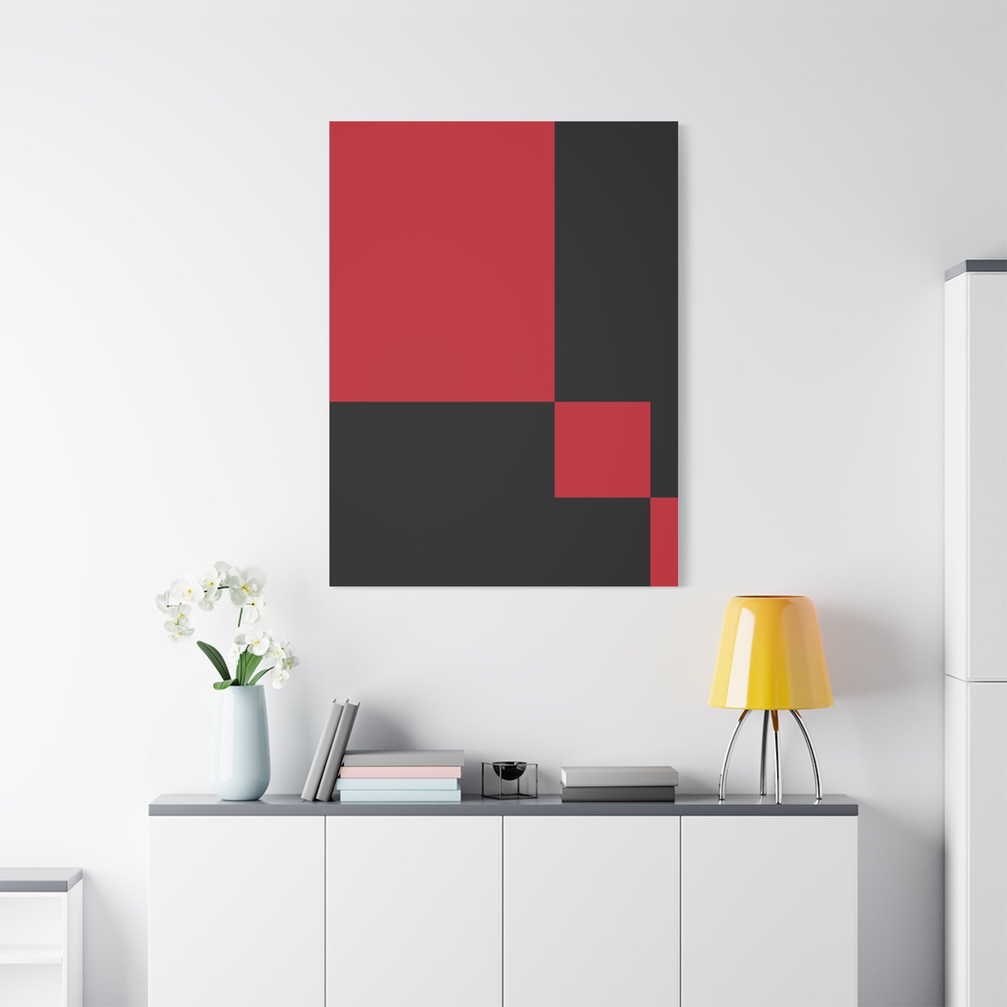 Abstract Red & Black Geometric Canvas Art