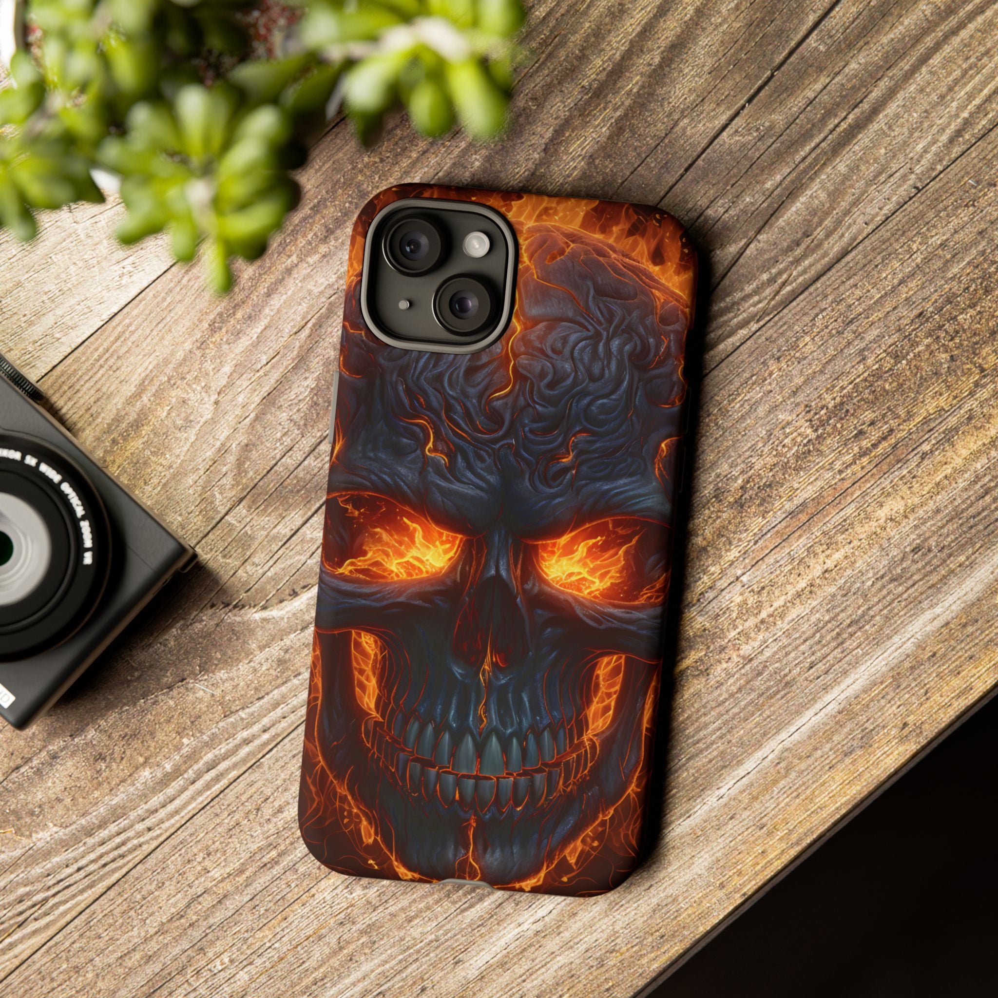 Fiery Skull Hexagon iPhone Case - Rugged Texture