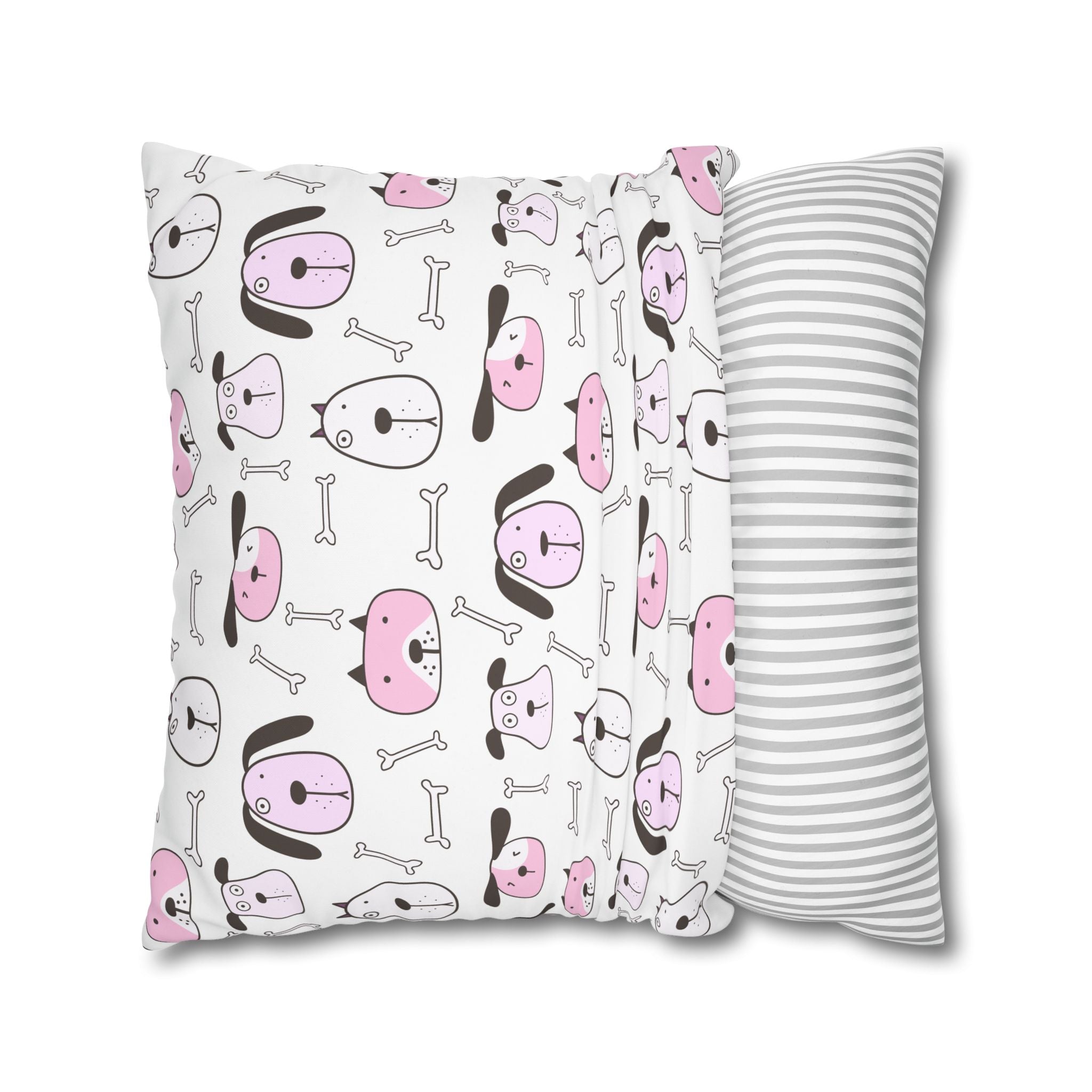 Cute Dog Bone Pillowcase - Pink & White