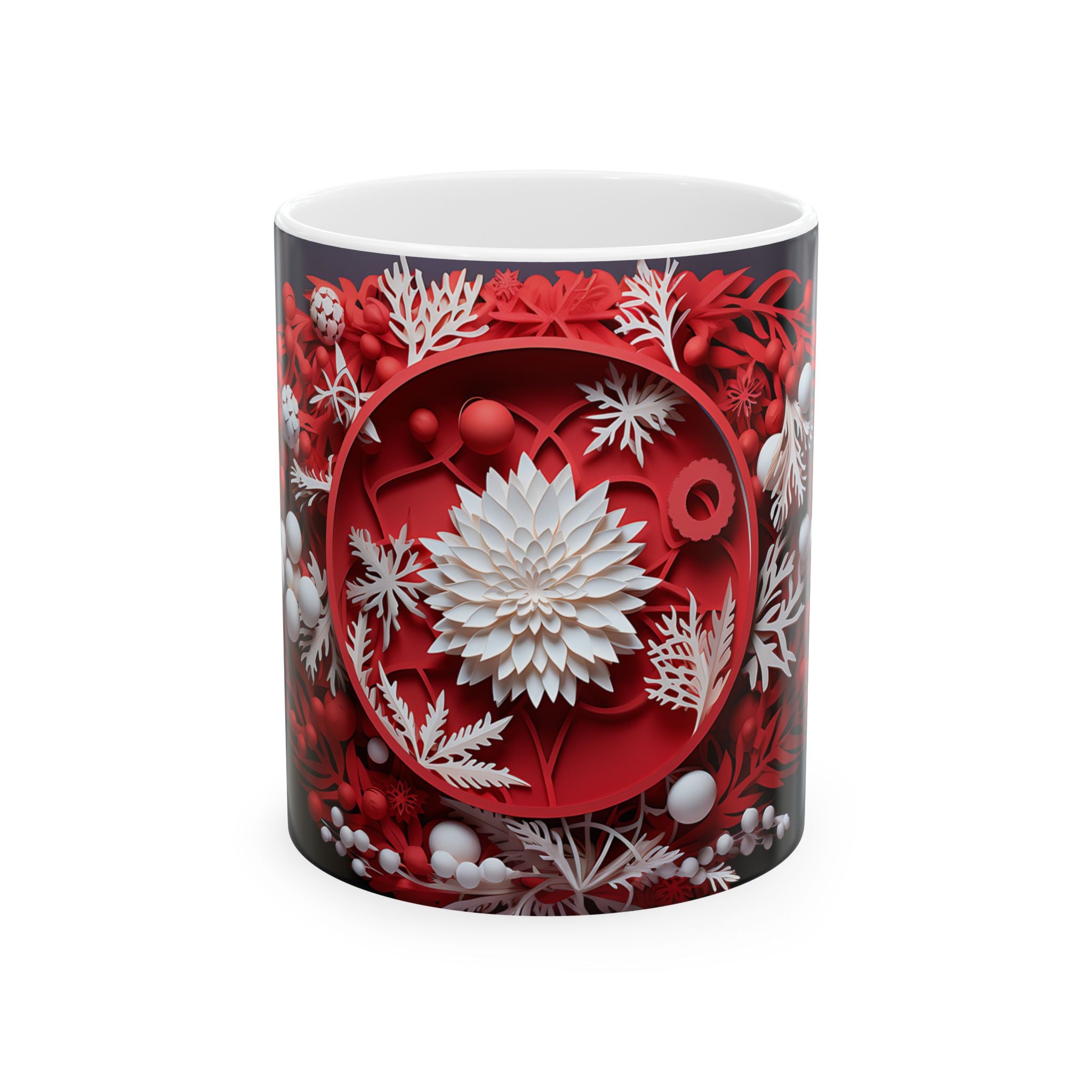 Paper Flower Holiday Mug - Red & White