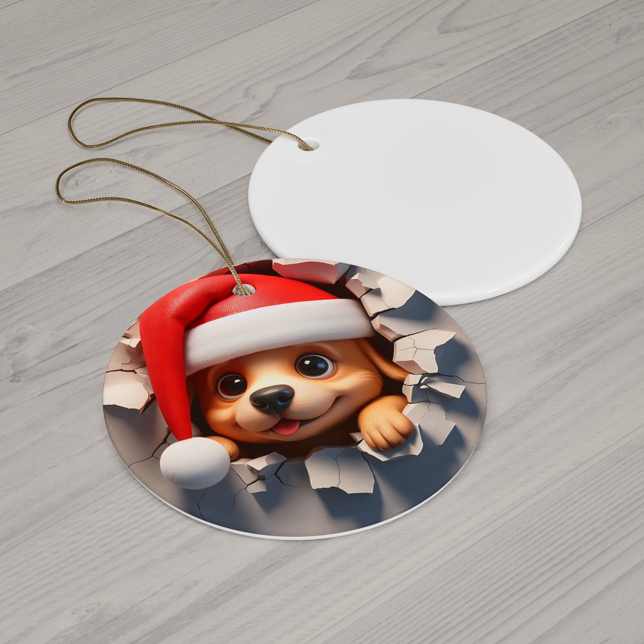 Santa Puppy Peek-a-Boo Ornament