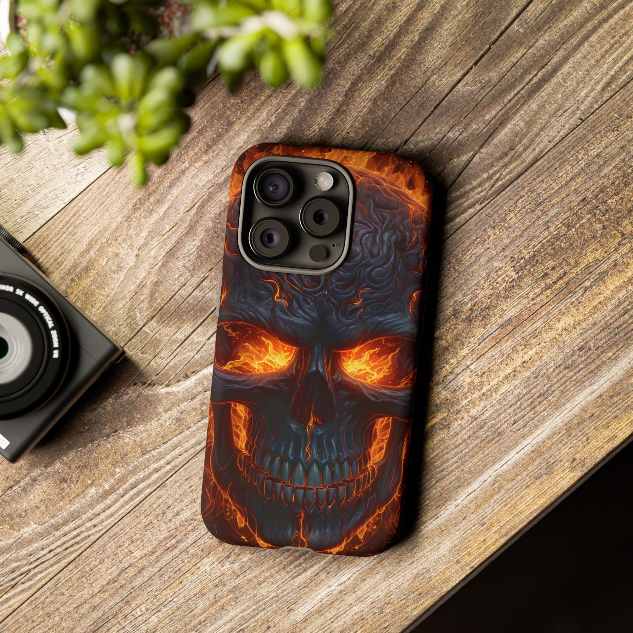 Fiery Skull Hexagon iPhone Case - Rugged Texture