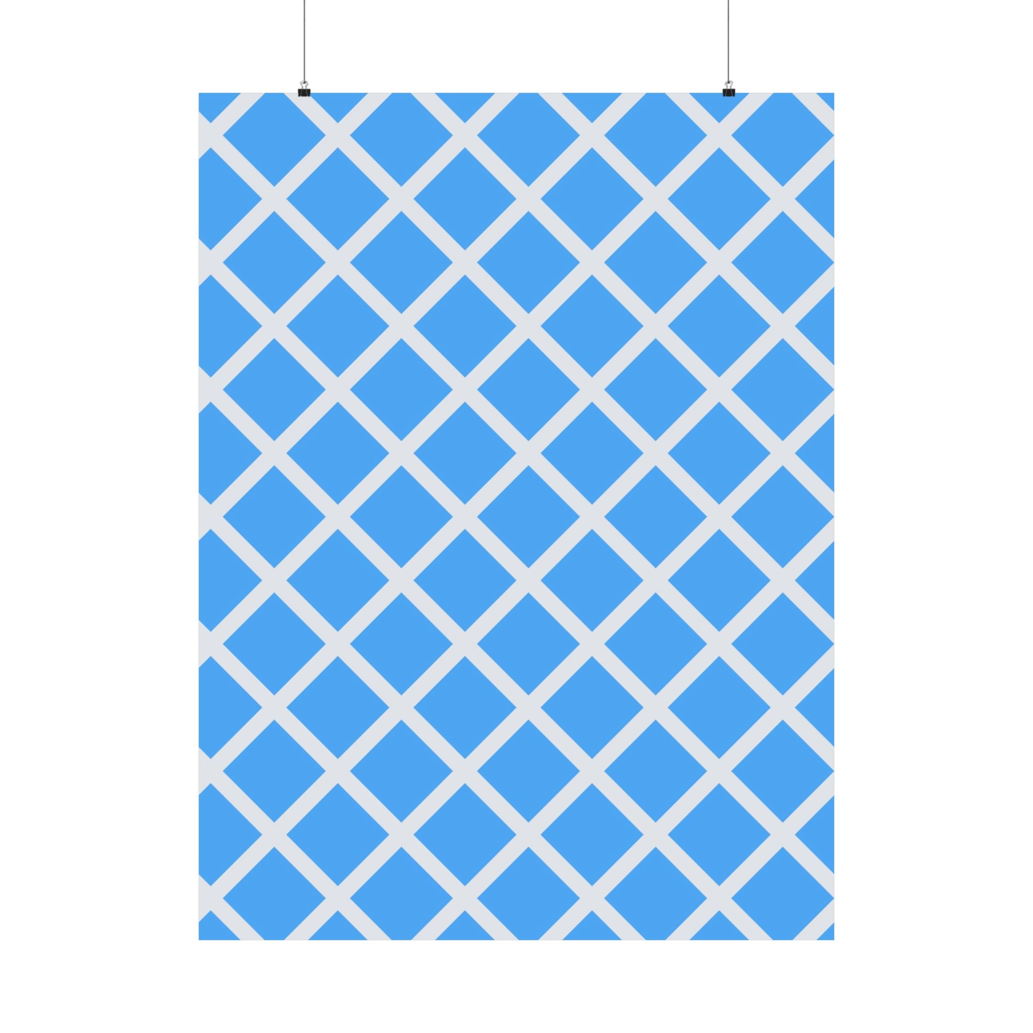 Sky Blue Diamond Grid Geometric Poster