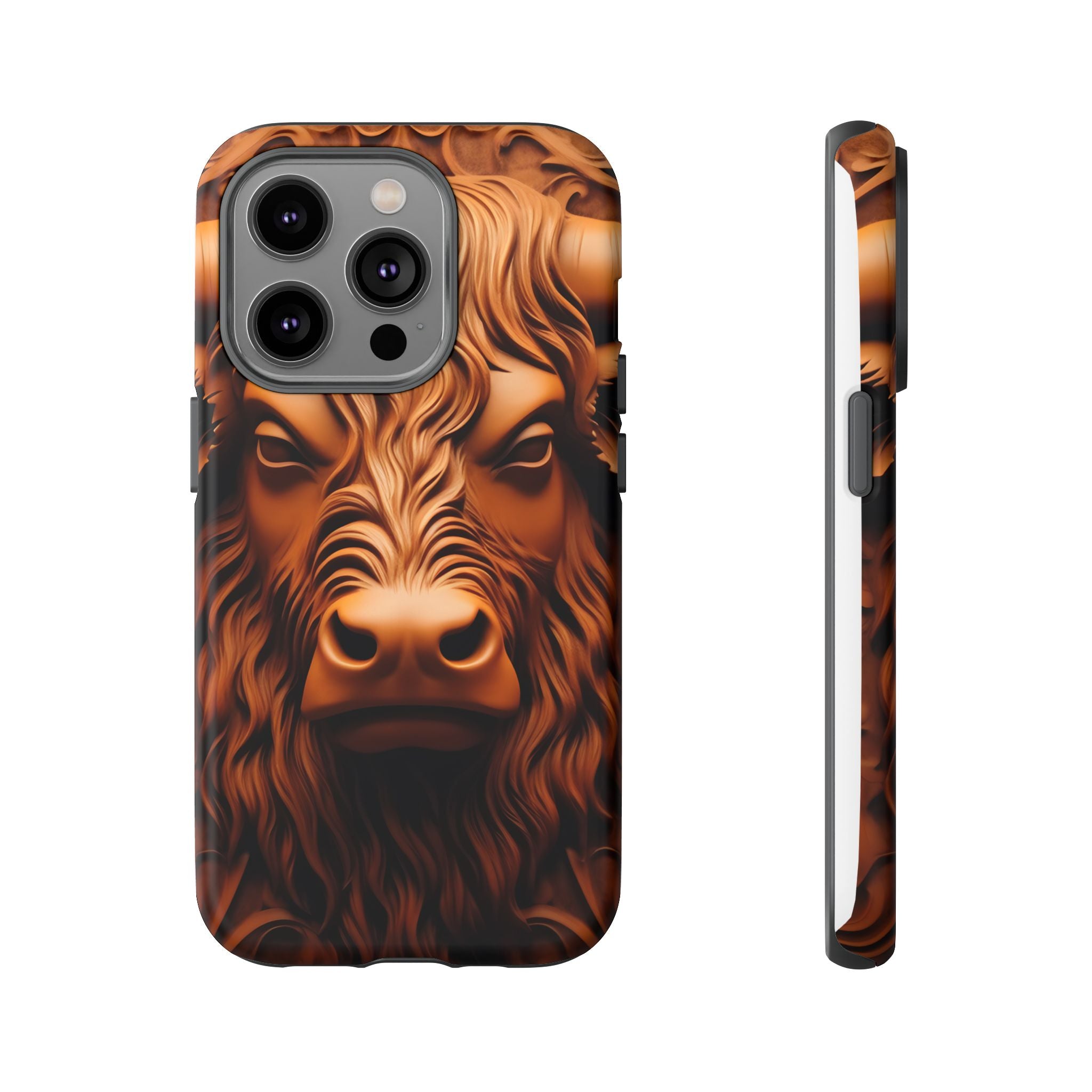 Bull Head Wood Carving iPhone Case - Rugged Texture