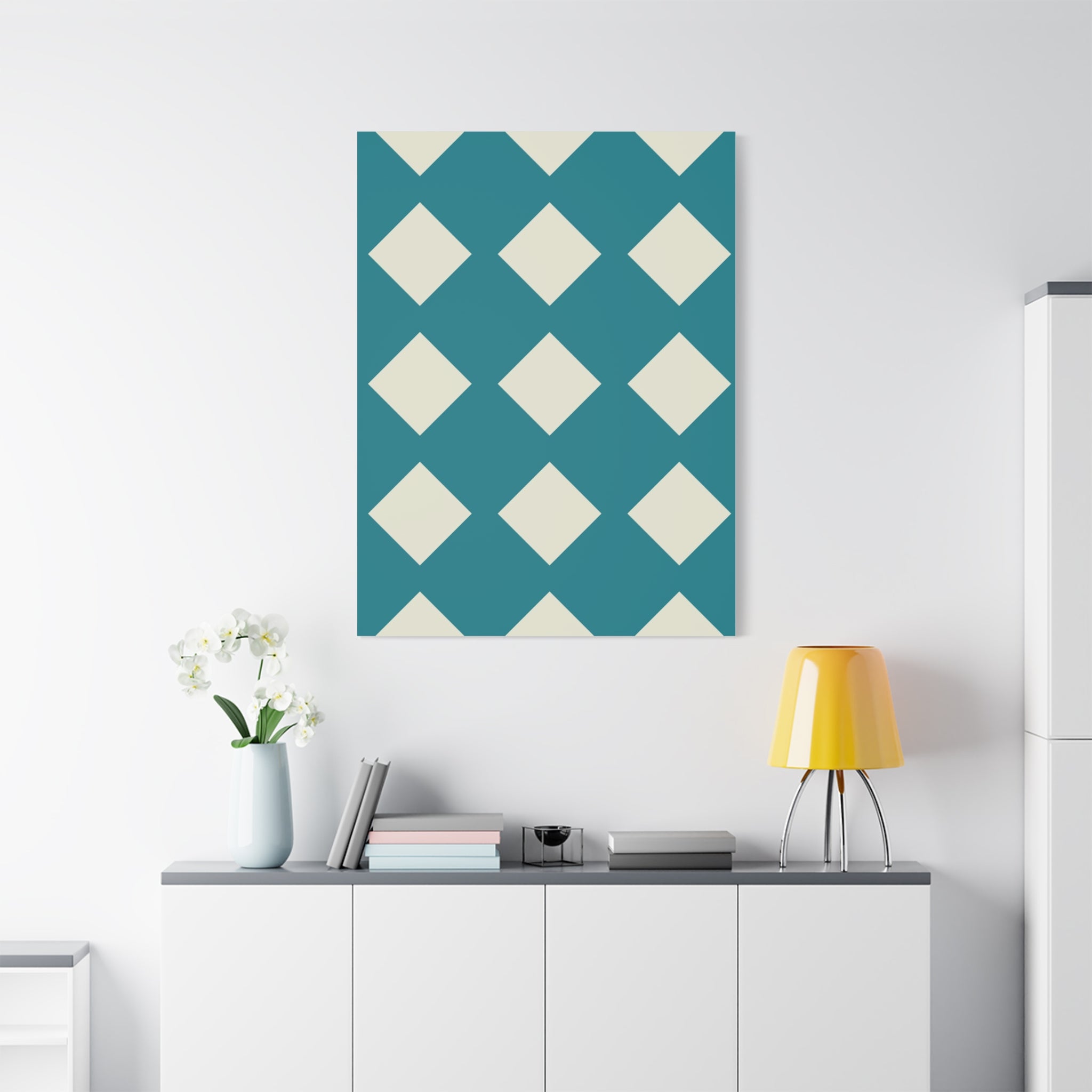 Teal & Cream Diamond Geometric Canvas Art