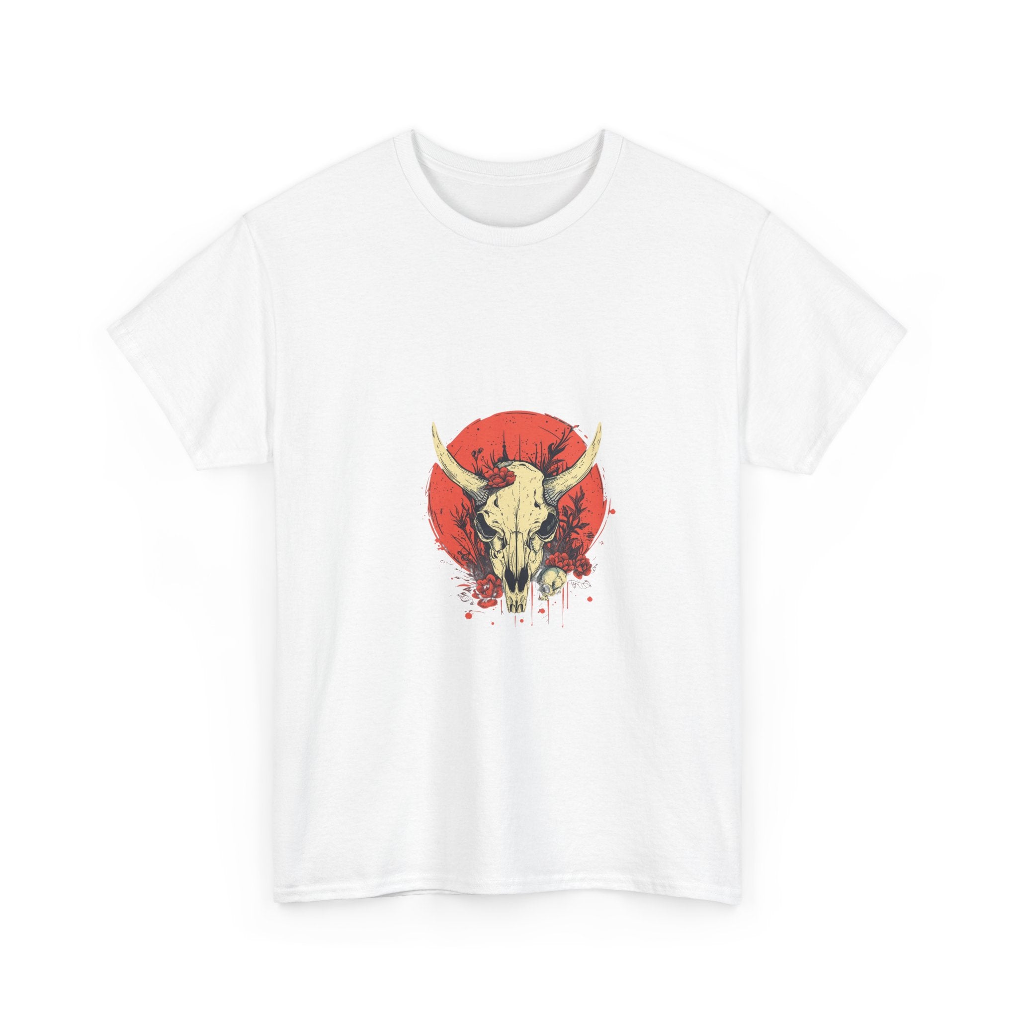 Gothic Bull Skull Floral T-Shirt