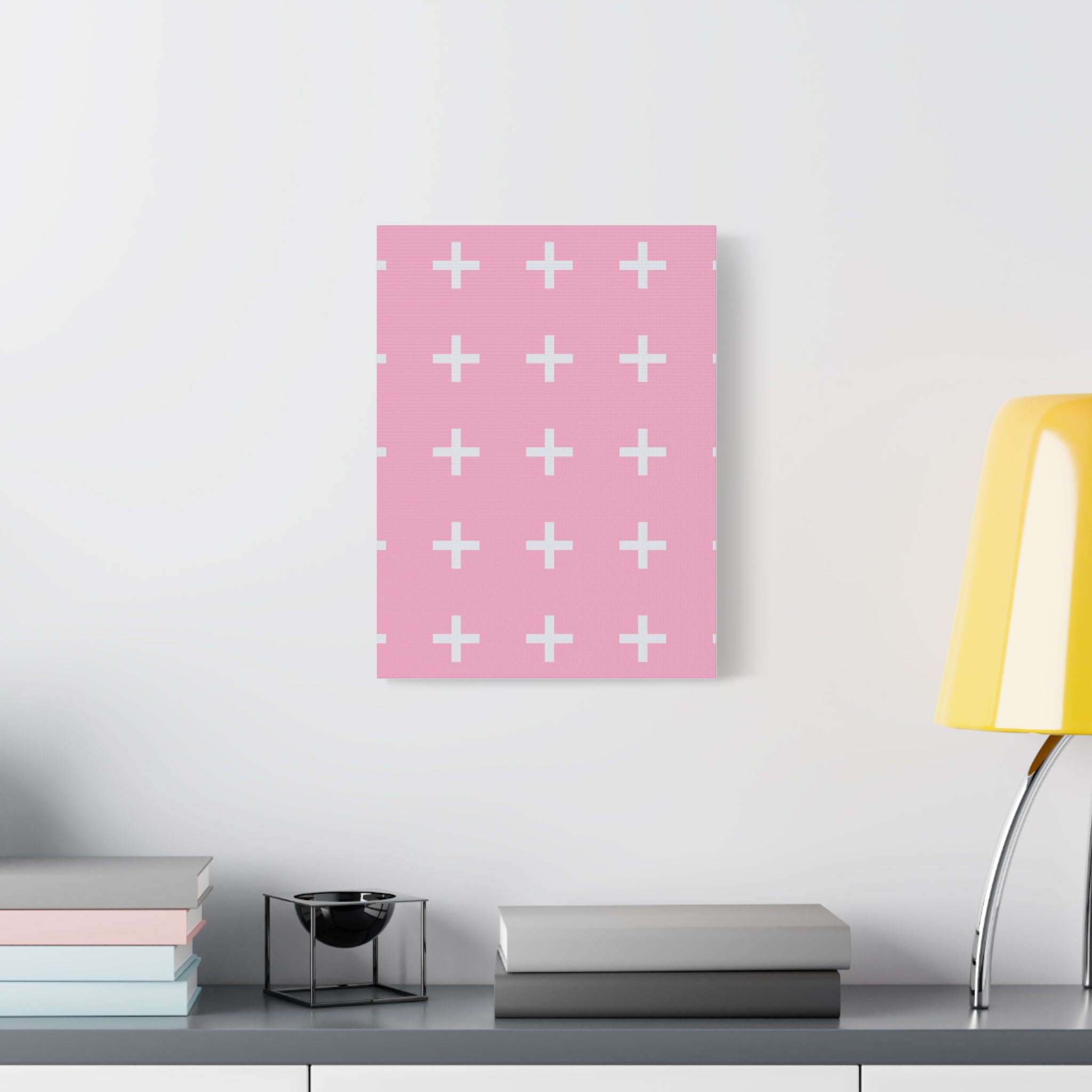 Pink Plus Sign Grid - Matte Canvas Art