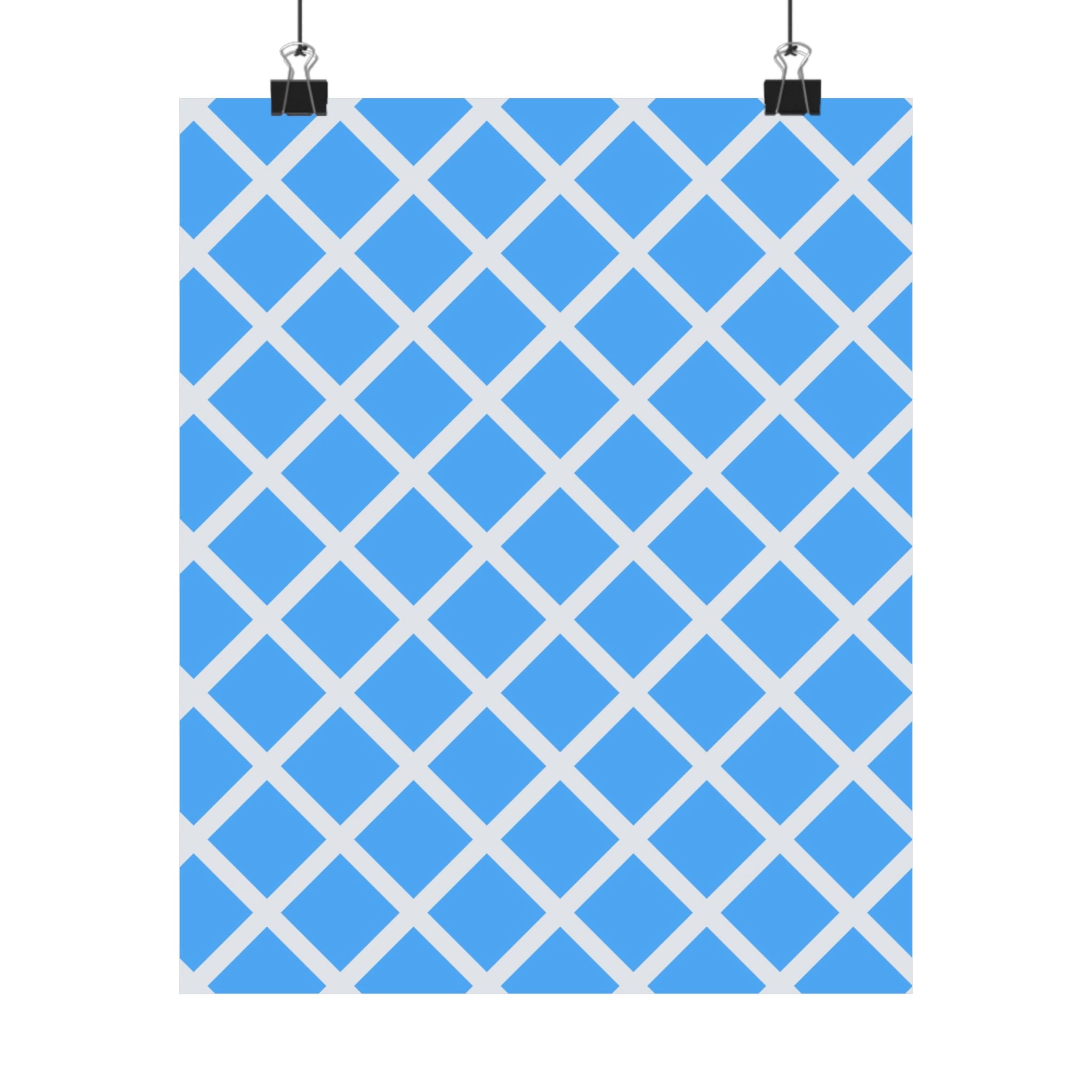 Sky Blue Diamond Grid Geometric Poster