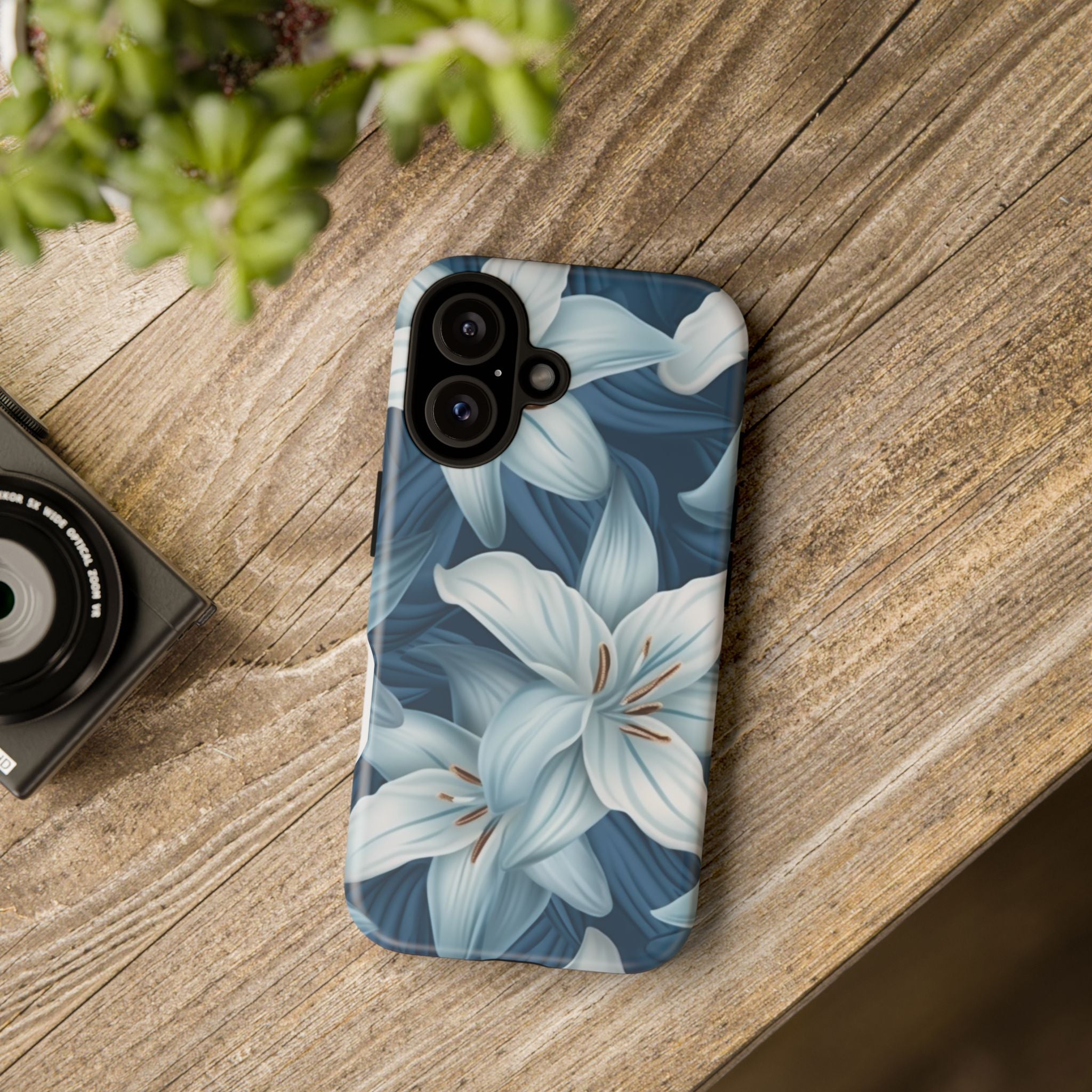 Pastel Blue Lily iPhone Case - Hexagon Stone