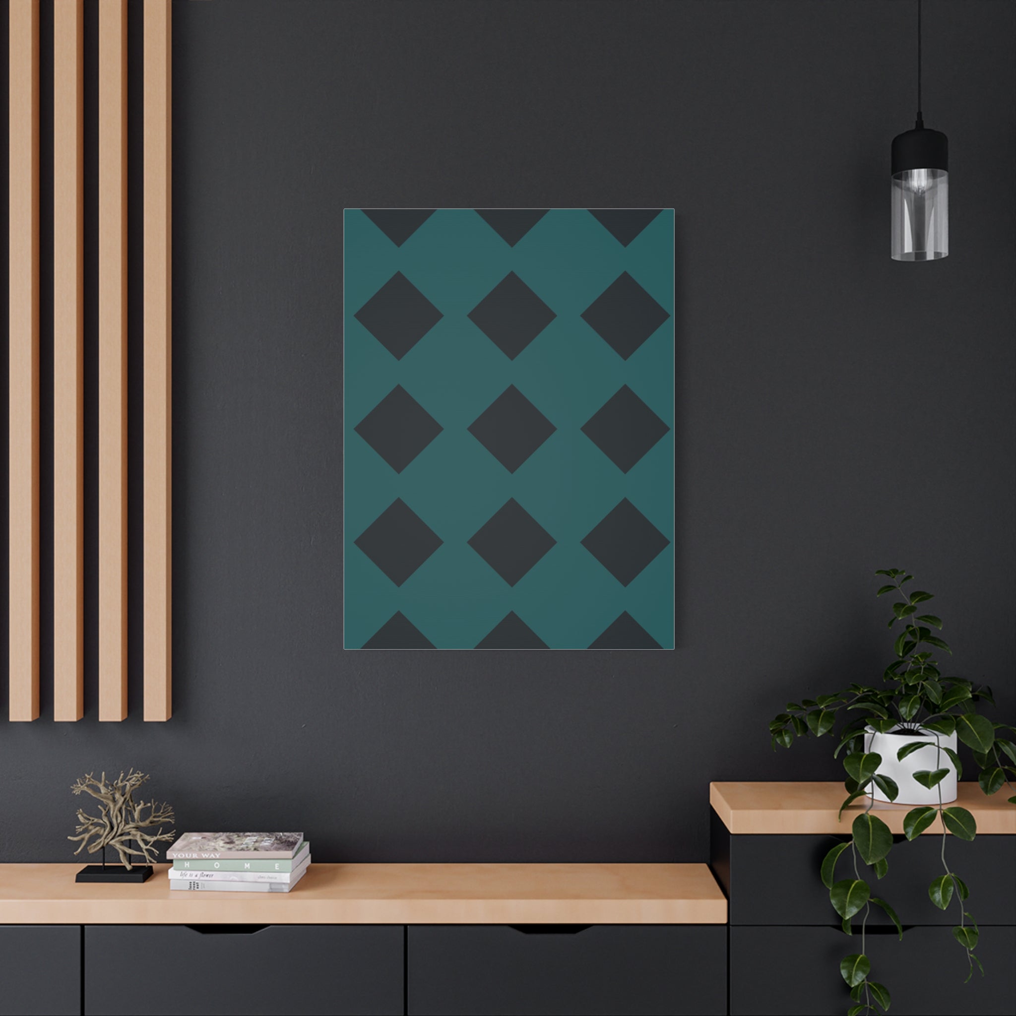 Teal Geometric Diamond Canvas Art