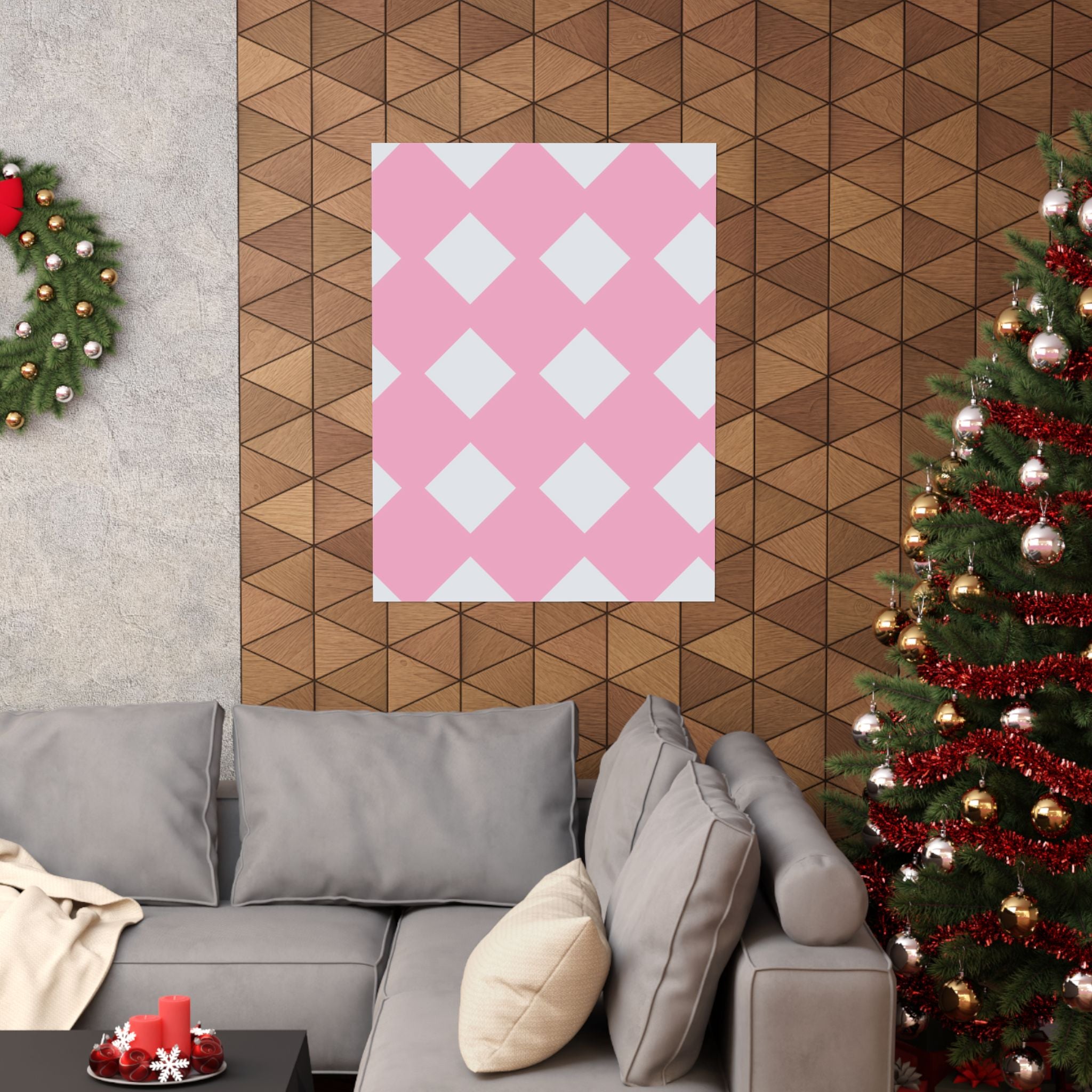 Pink & Grey Diamond Pattern Poster