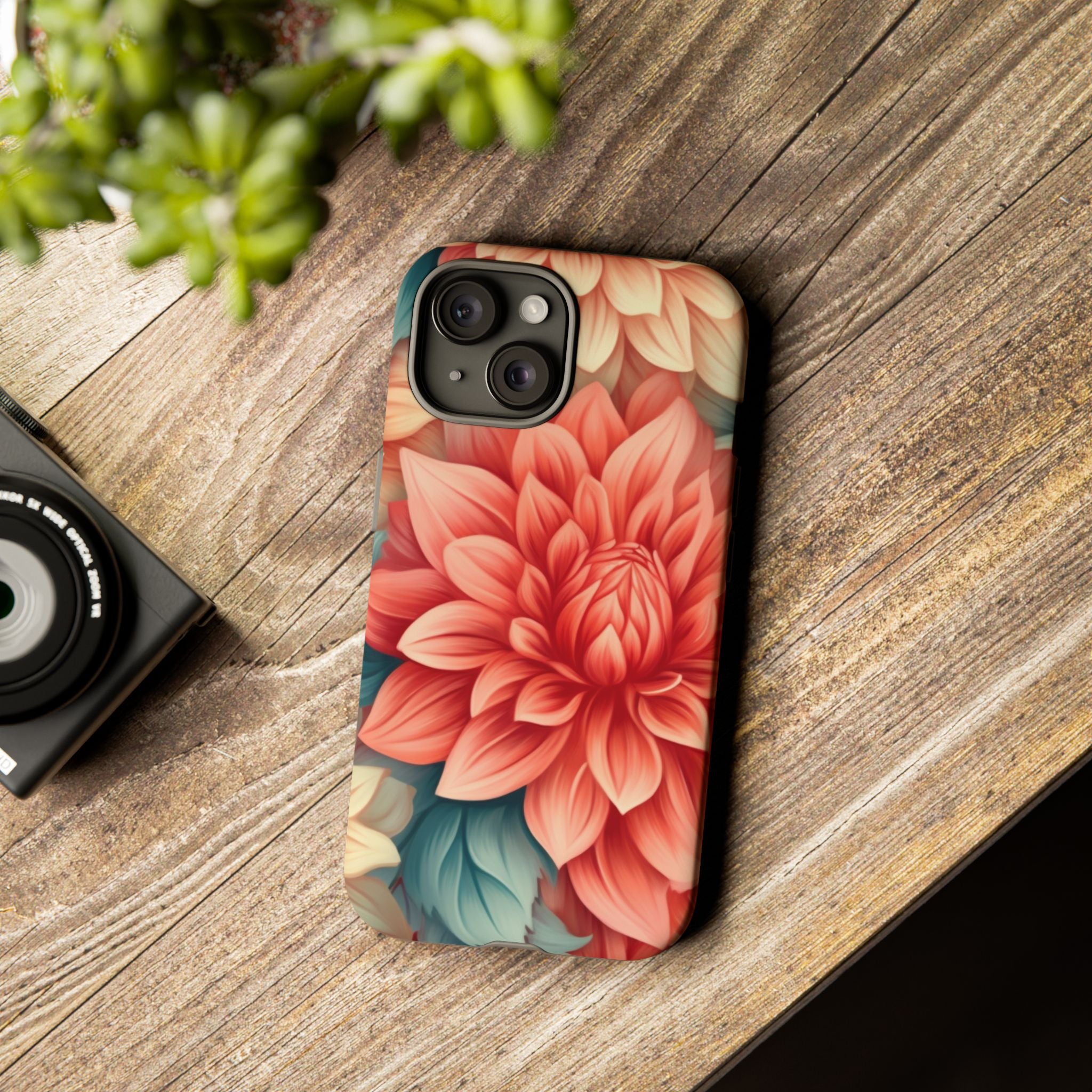 Coral Dahlia Hexagon iPhone Case - Rugged Texture