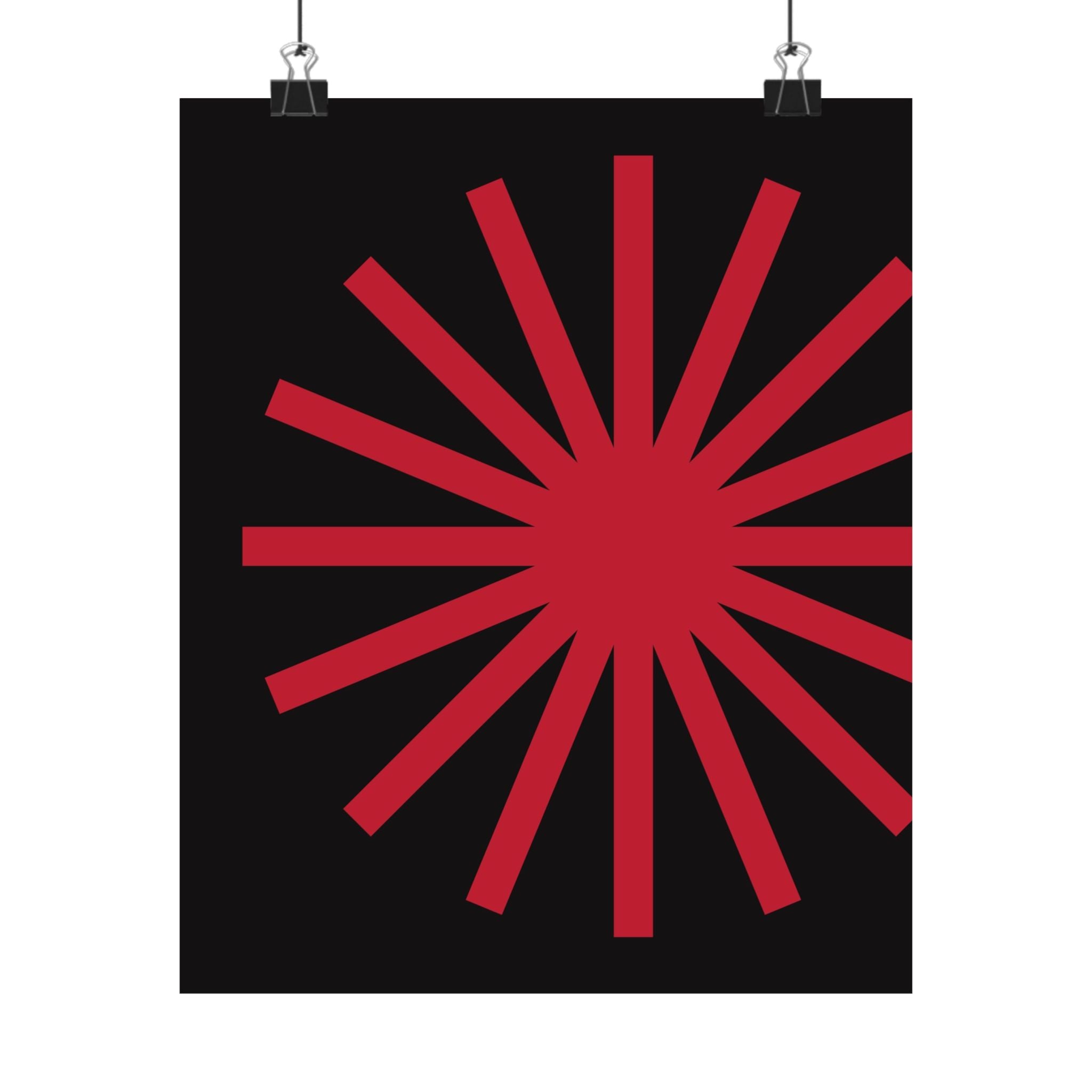 Crimson Sunburst Geometric Art Poster