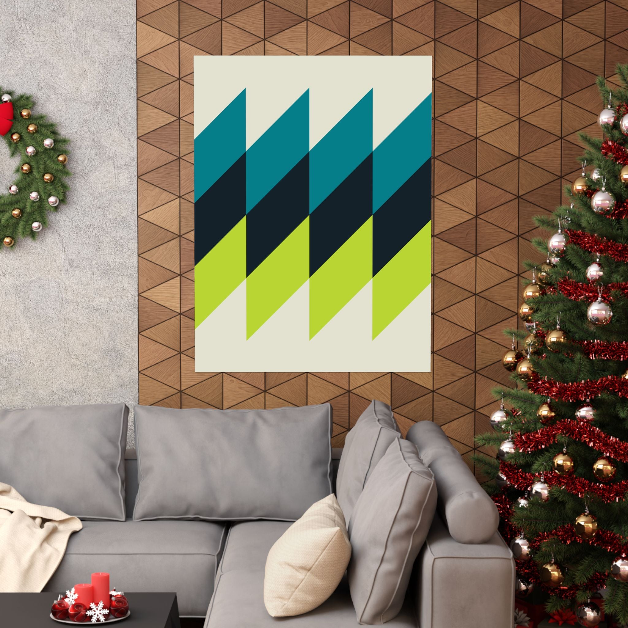 Geometric Teal & Lime Green Wave Poster