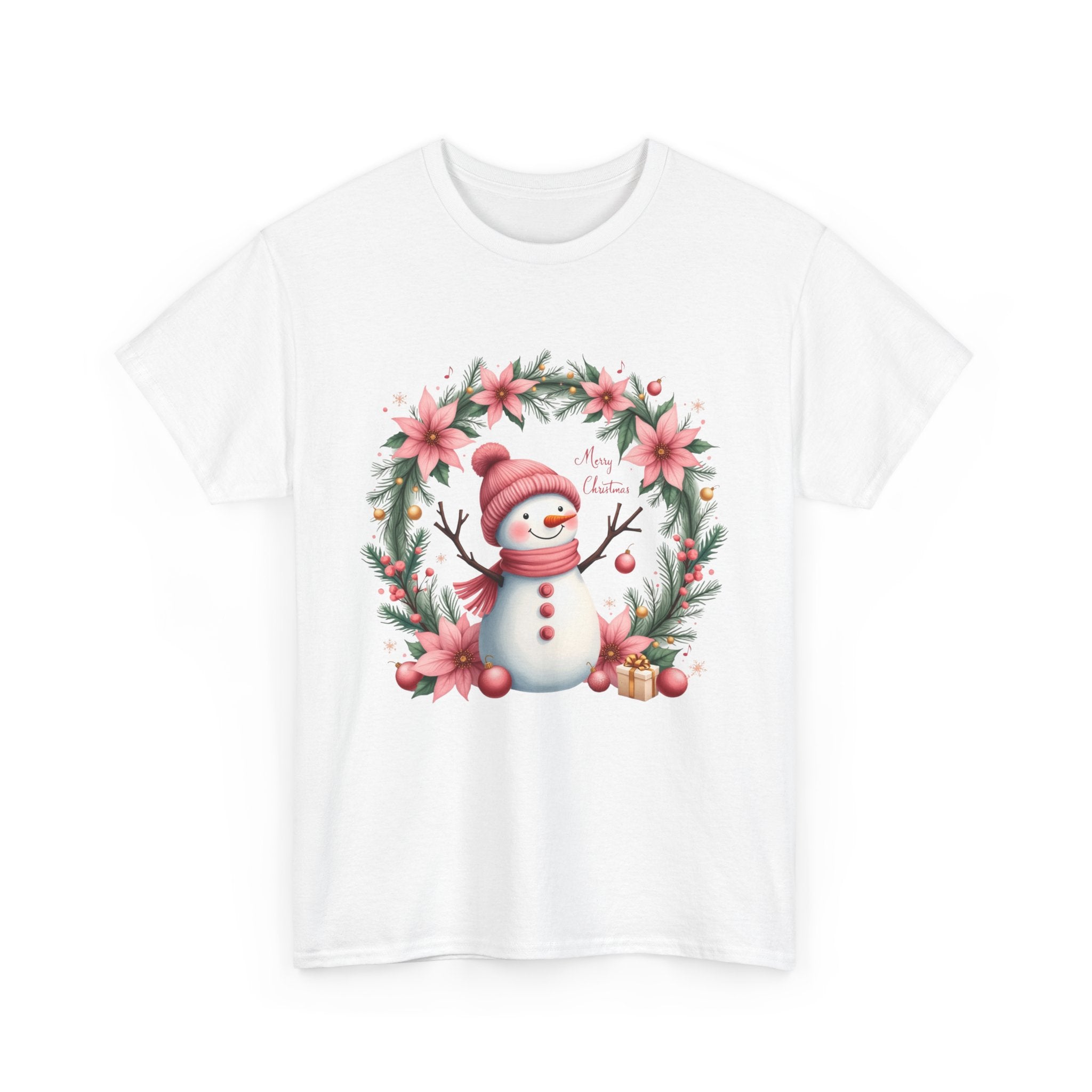 Pink Snowman Christmas Wreath T-Shirt