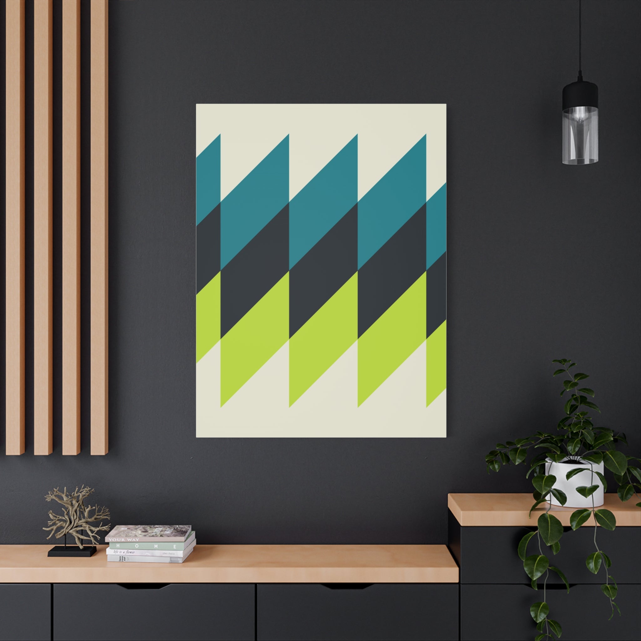 Geometric Teal & Lime Green Canvas Art