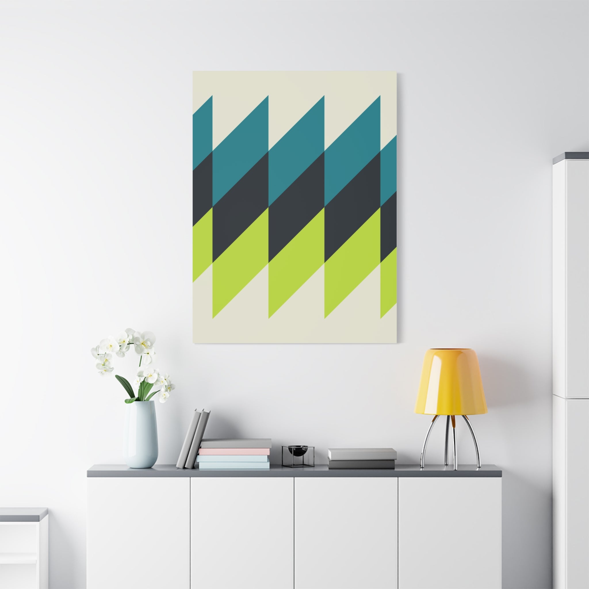 Geometric Teal & Lime Green Canvas Art