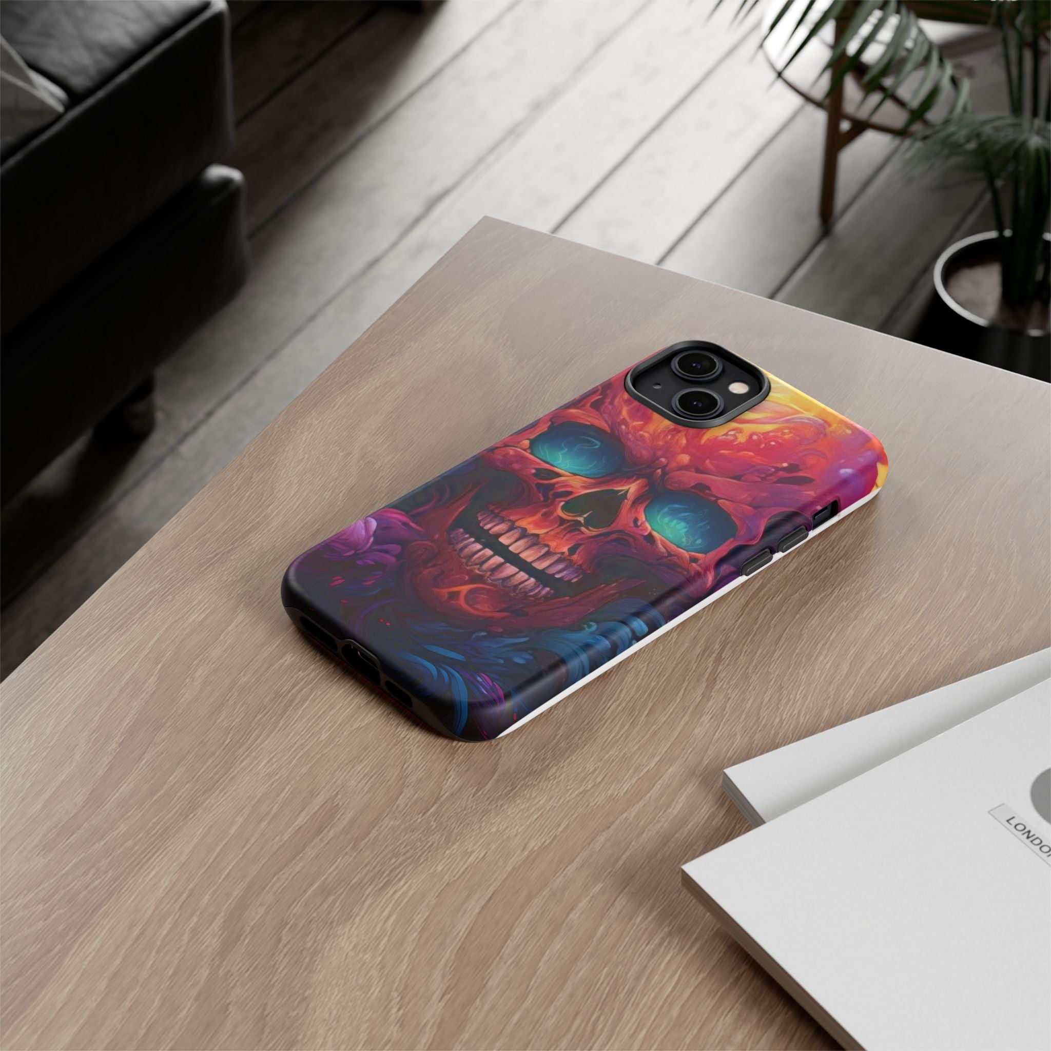 Fiery Skull Hexagon iPhone Case - Rugged Texture