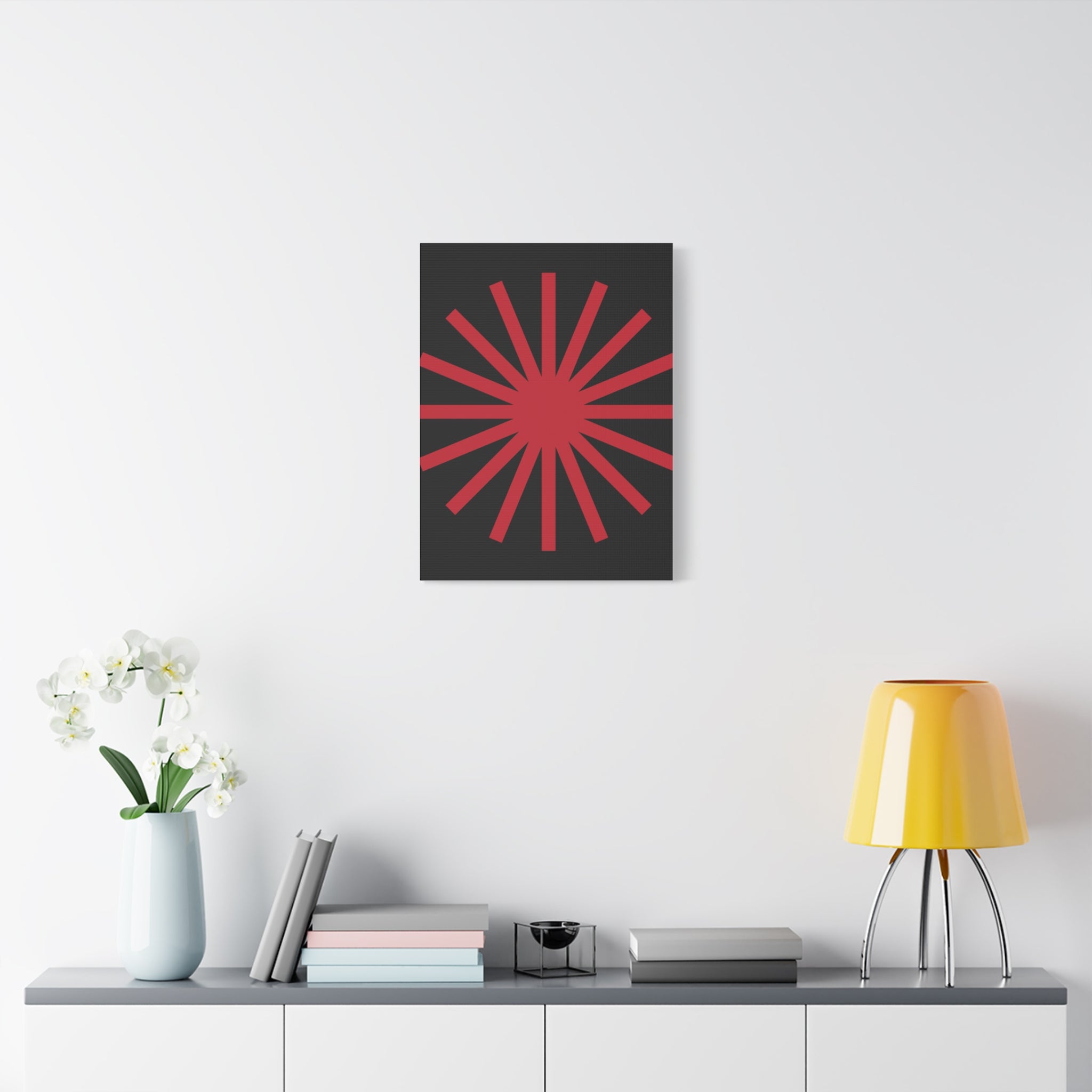 Crimson Sunburst Matte Canvas Art