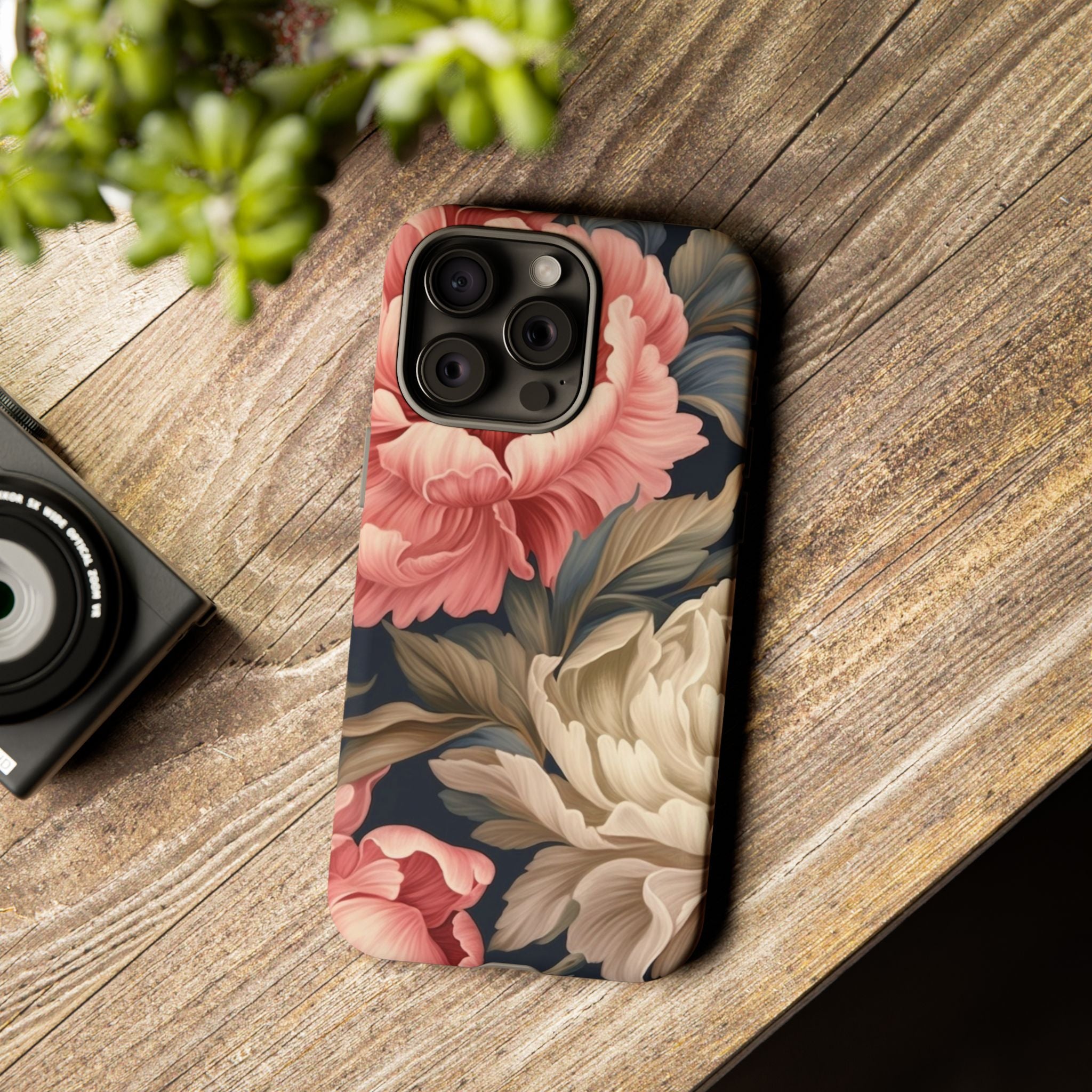 Blush Peony Floral iPhone Case - Hexagon Stone