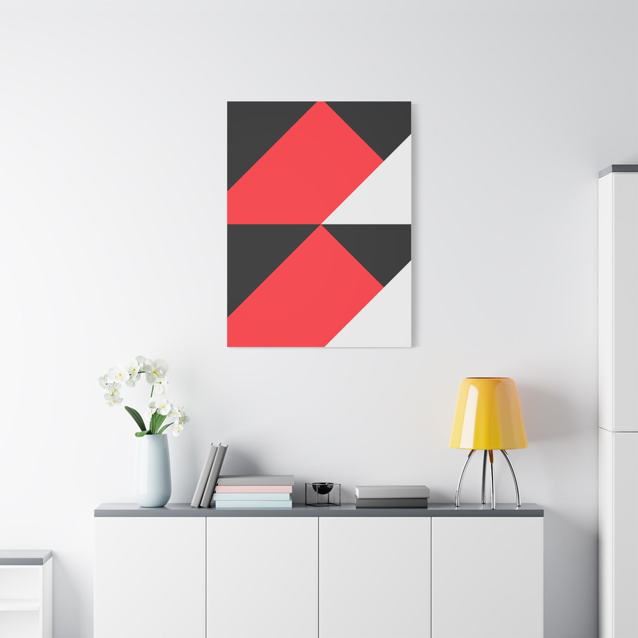 Geometric Red & Gray Canvas Art