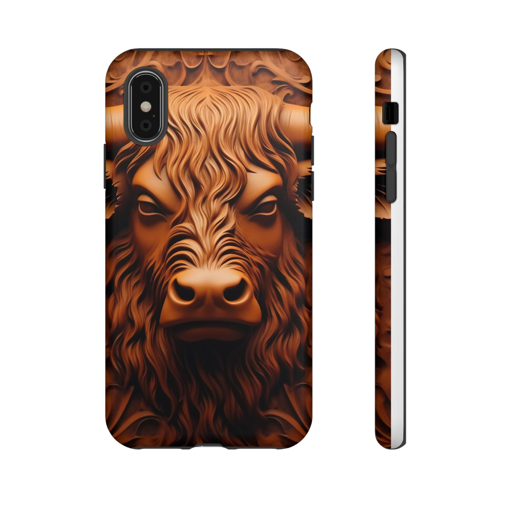 Bull Head Wood Carving iPhone Case - Rugged Texture