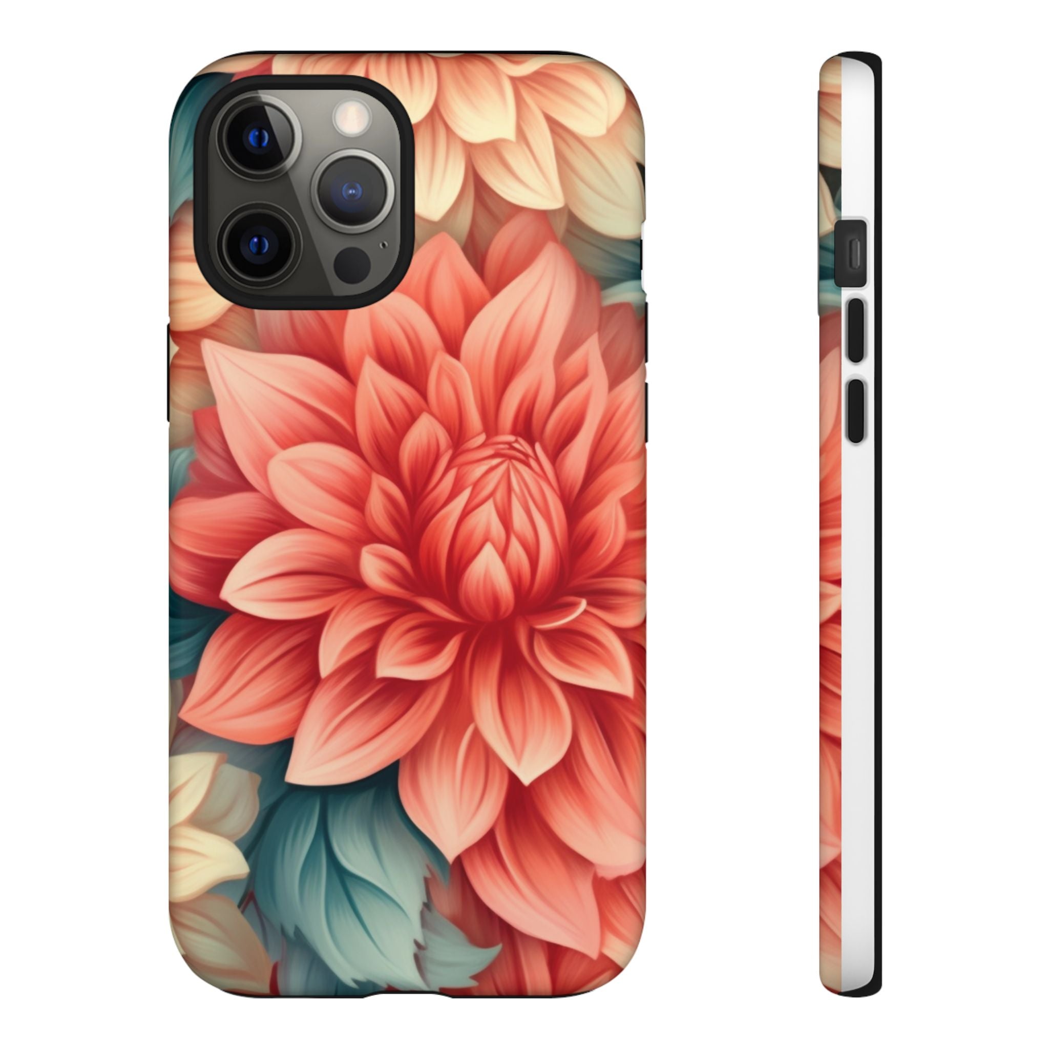 Coral Dahlia Hexagon iPhone Case - Rugged Texture