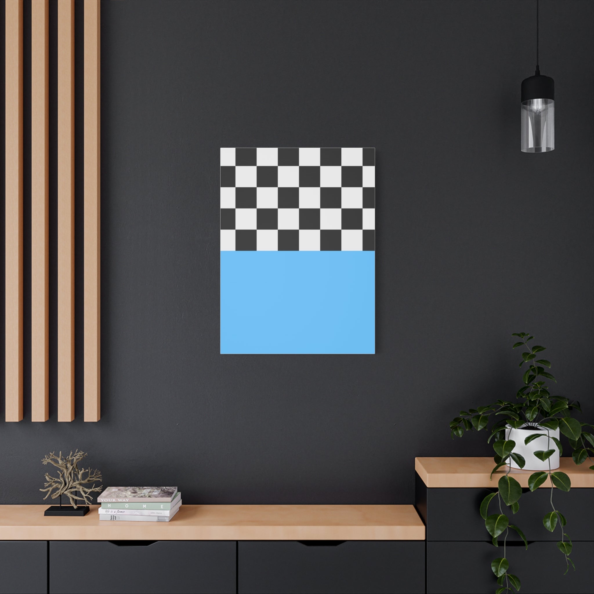 Checkered & Blue Abstract Matte Canvas Art